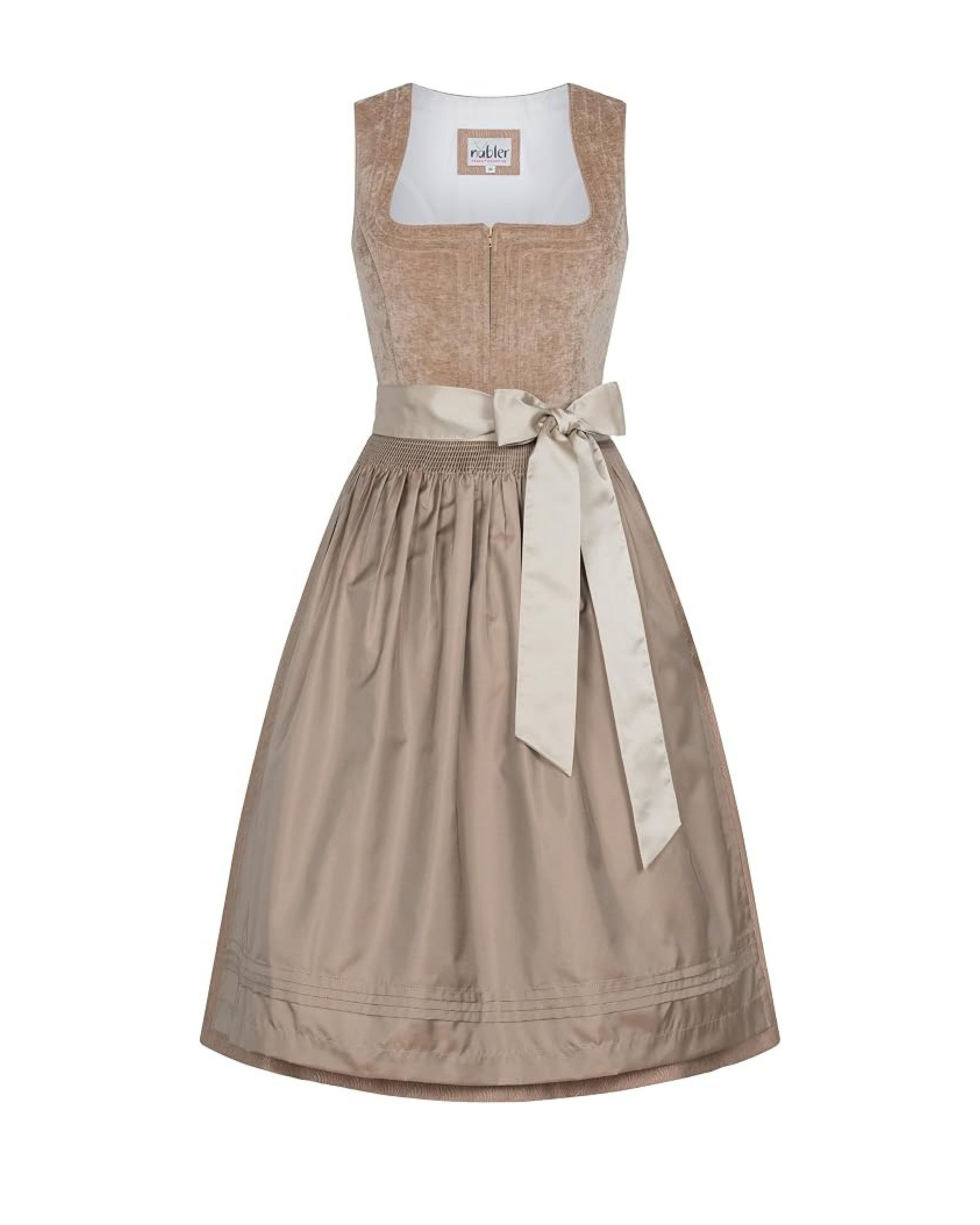Nübler Trachtenkleid Midi Dirndl Klarissa in Karamellbeige von Nübler - Rocklänge 60 cm