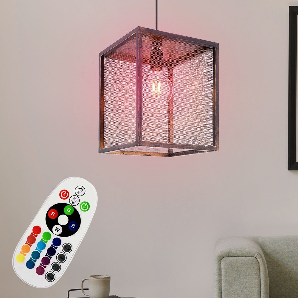 etc-shop LED Pendelleuchte, Leuchtmittel inklusive, Warmweiß, Farbwechsel, Decken Pendel Strahler Fernbedienung kupfer Geflecht Hänge Lampe