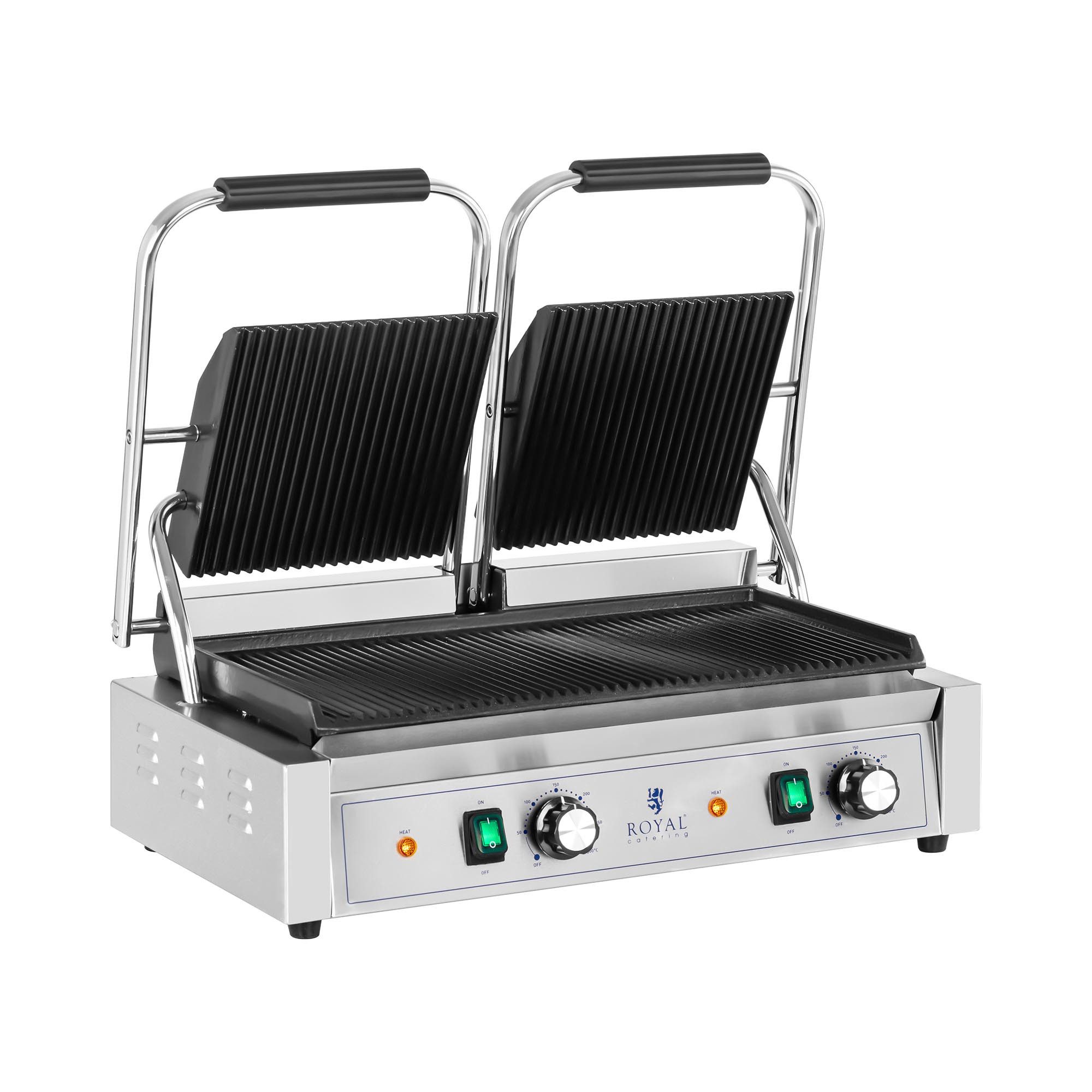 Royal Catering Kontaktgrill Doppel Tischgrill geriffelt Gastro 48x23cm Profi Elektro Grill Toaster, 3600 W