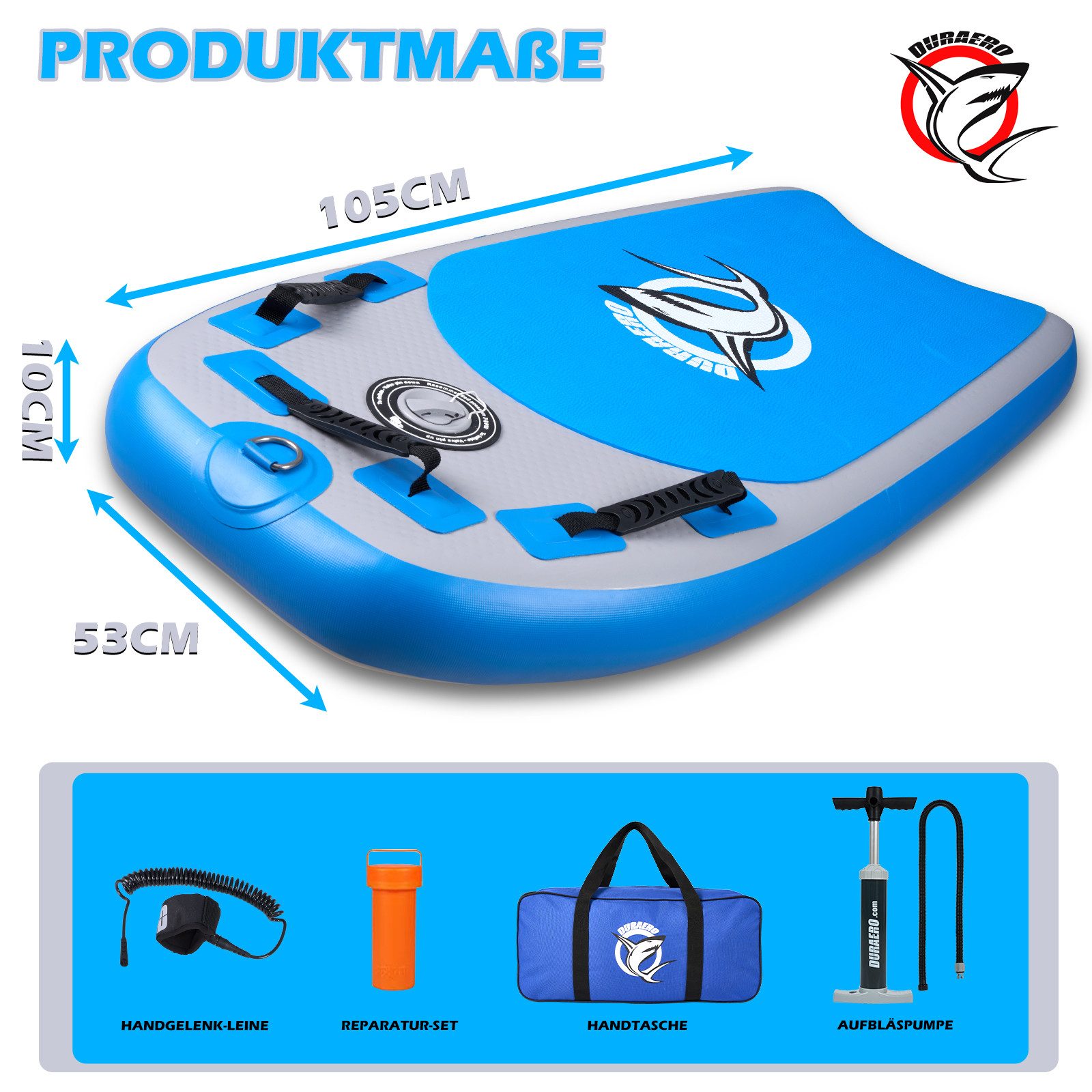 DURAERO Bodyboard DURAERO Aufblasbares Bodyboard 105 x 53 x 10 cm