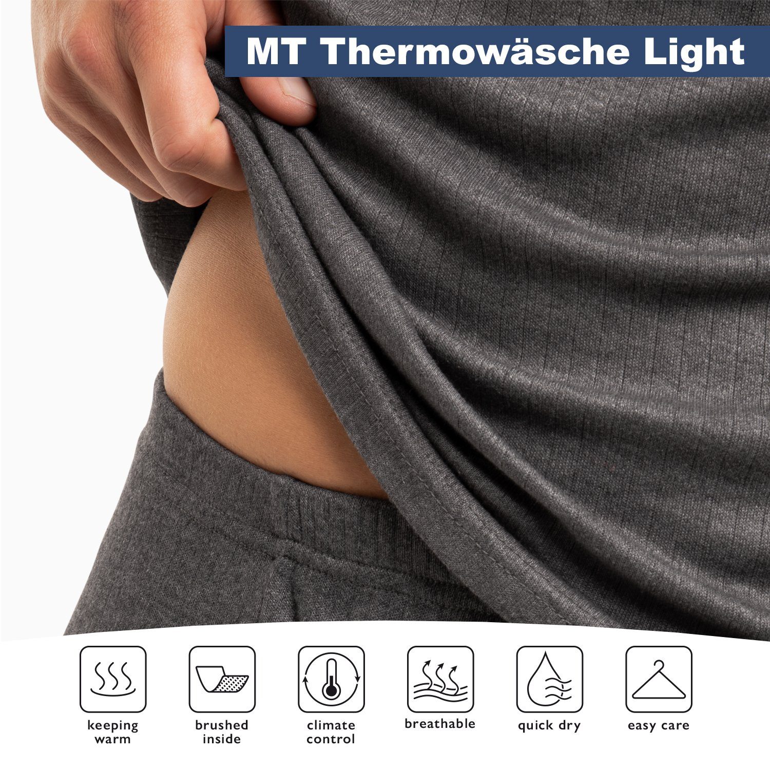 MT Funktionshose Herren Thermo Hellgrau Light, & Ski- Unterhosen lange warme Unterhose