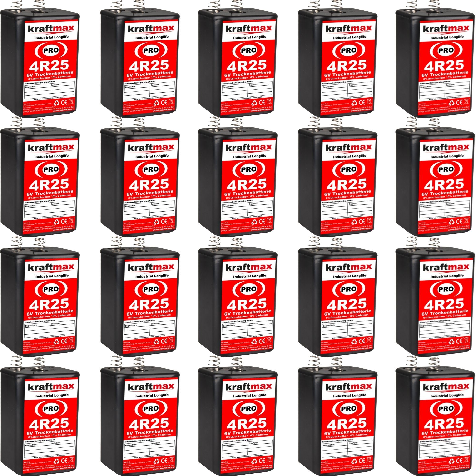 kraftmax 20er Pack 4R25 PRO - 6V Longlife Blockbatterie Batterie, (1 St)