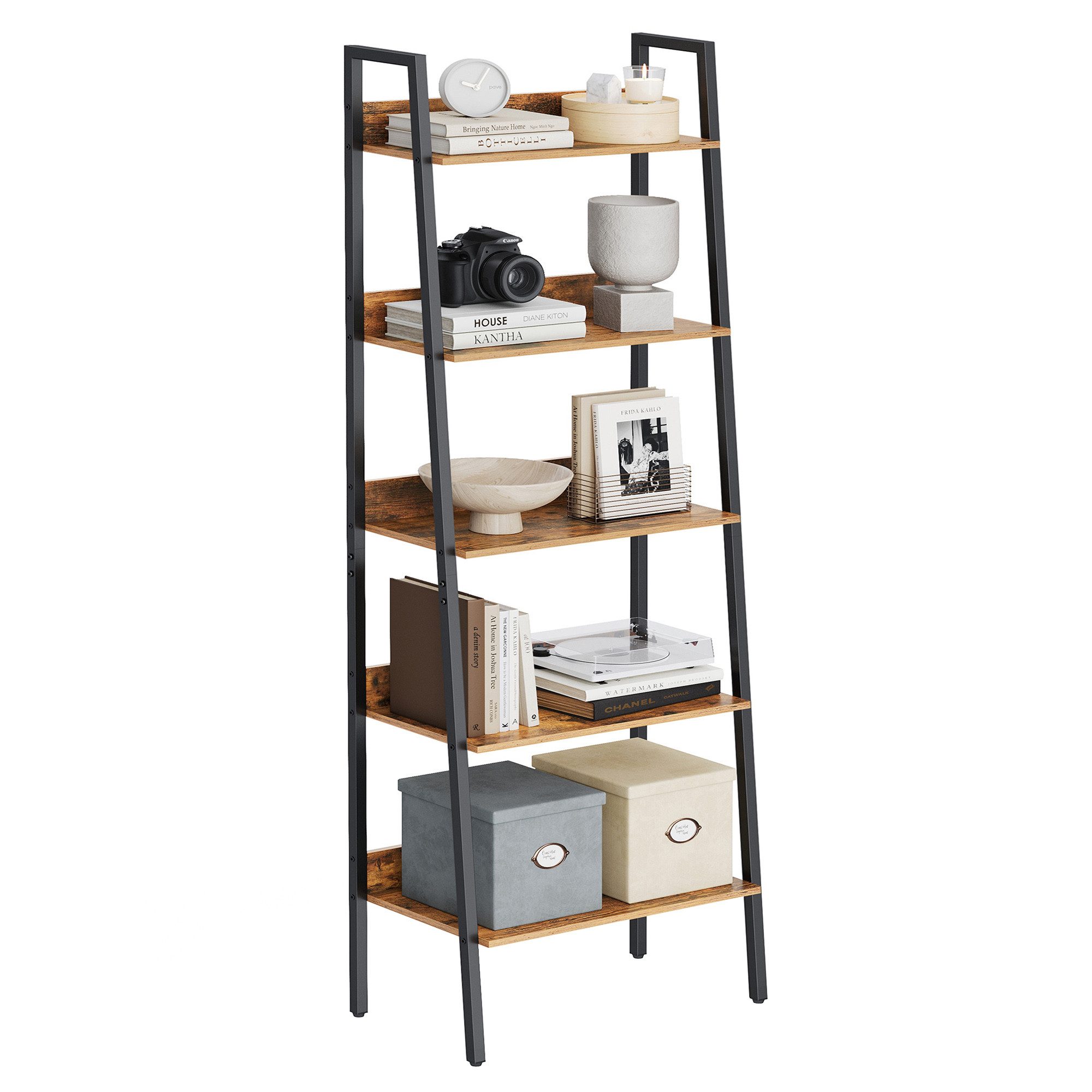 VASAGLE Standregal, Bücherregal, Leiterregal, 140/170 cm, Industrie-Design
