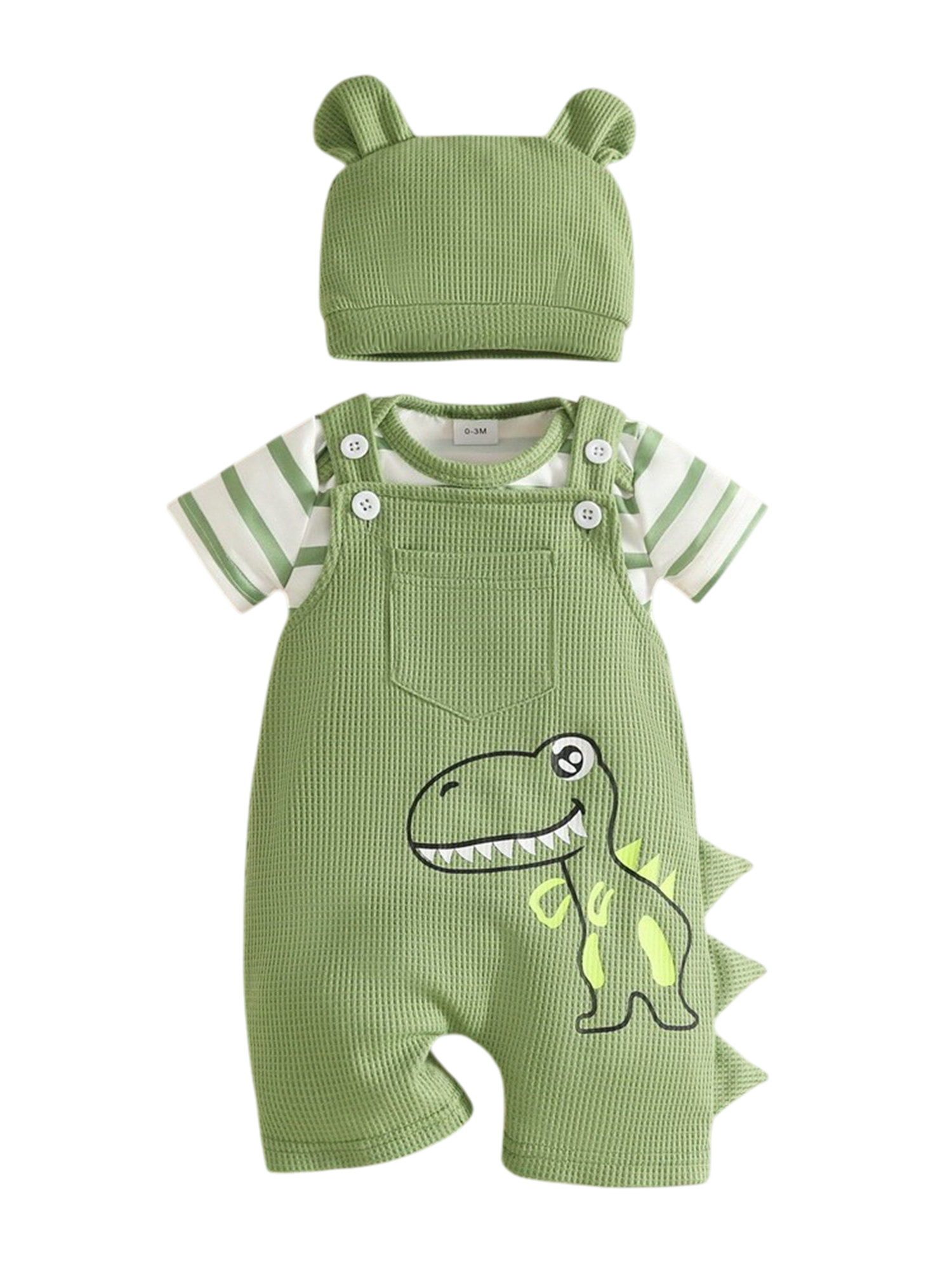 Shirt, Hose, Jacke & Mütze Jungen Sommeroutfit, gestreifter Strampler, Bedruckter Latzhose, Mütze