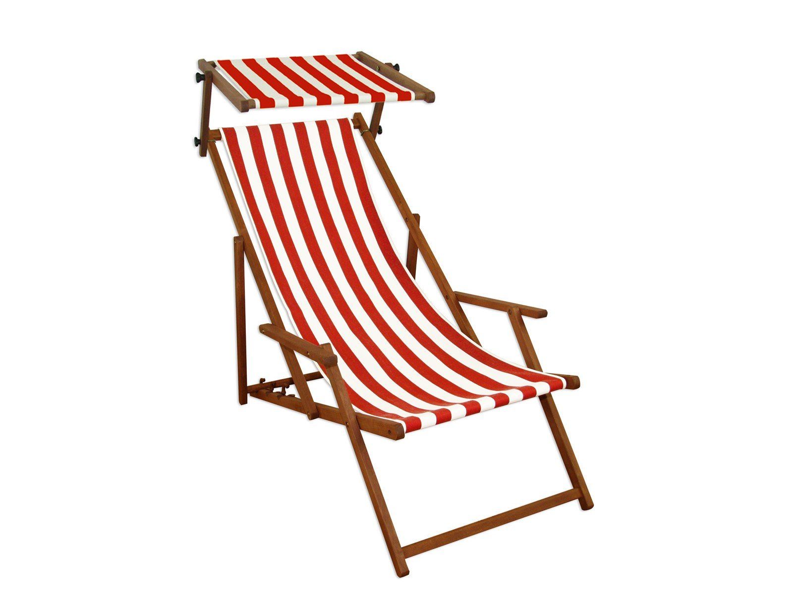 ERST-HOLZ Gartenliege Gartenliege rot-weiß Sonnenliege Relaxliege Sonnendach  Strandstuhl