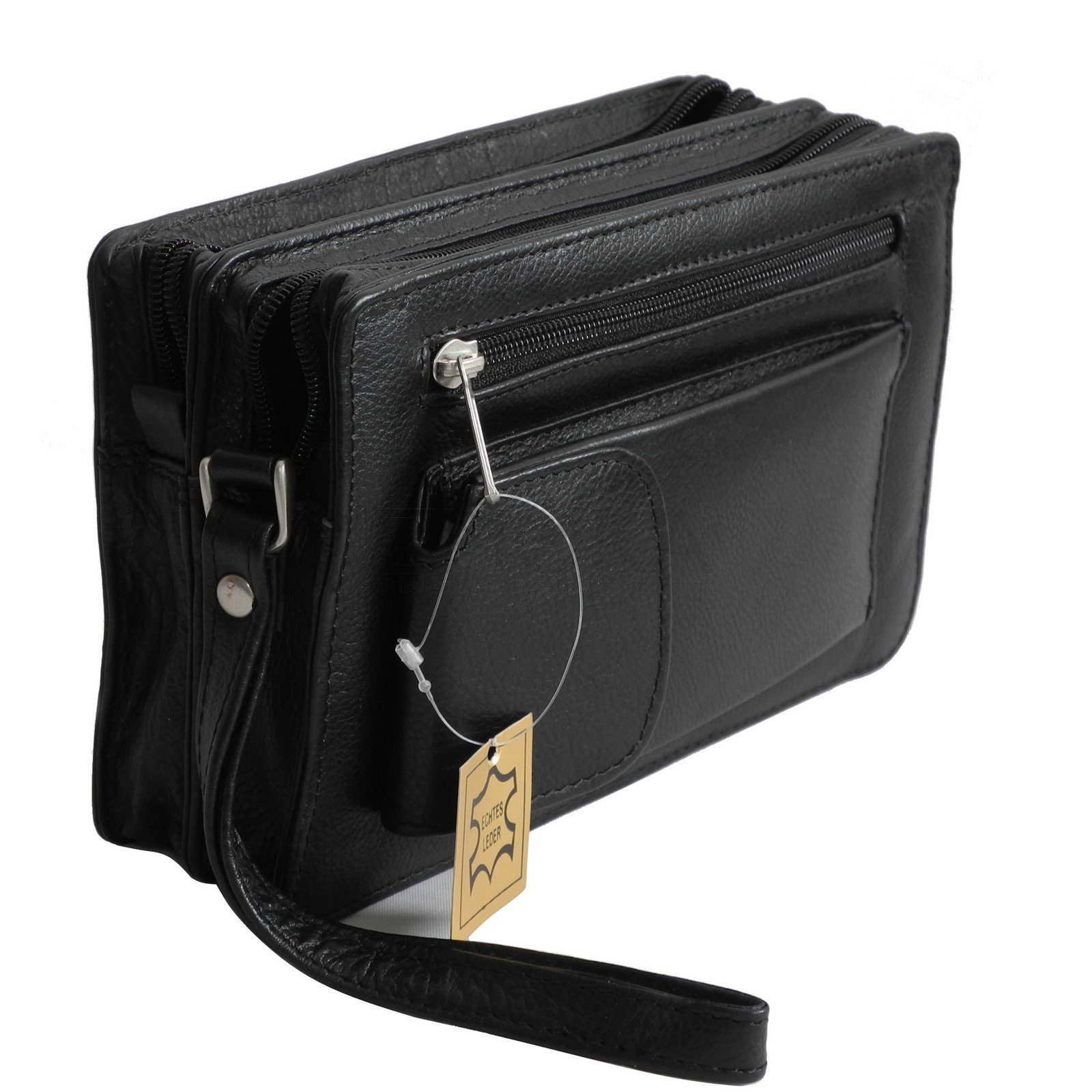 Street Auswahl Schwarz Handgelenktasche - STREET Herrentasche Doppelkammer Herren Leder Bag Handgelenktasche BAG