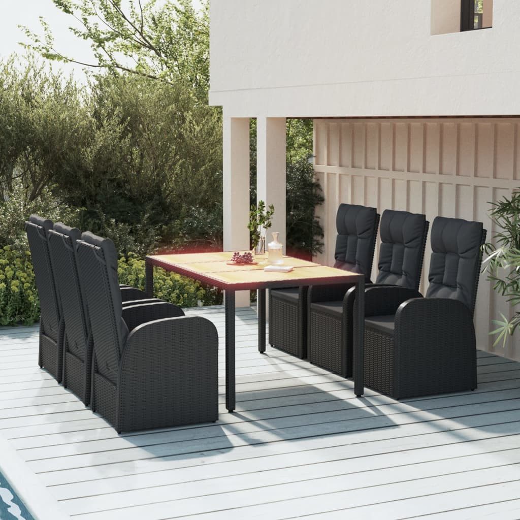 Garten-Essgruppe 150 cm Tischlnge 7-tlg Garten-Essgruppe mit Kissen Schwarz Polyrattan