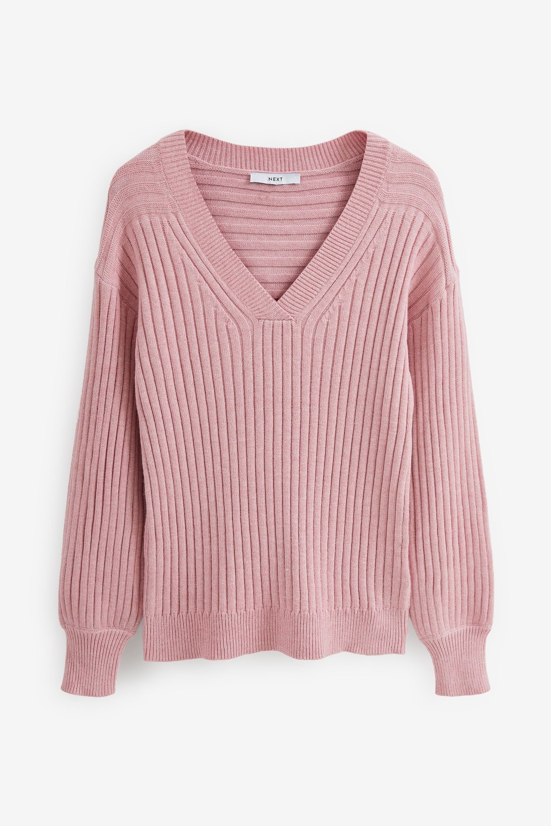 V-Ausschnitt-Pullover Blush V-Ausschnitt Pink Next Ripp-Oberteil (1-tlg) mit
