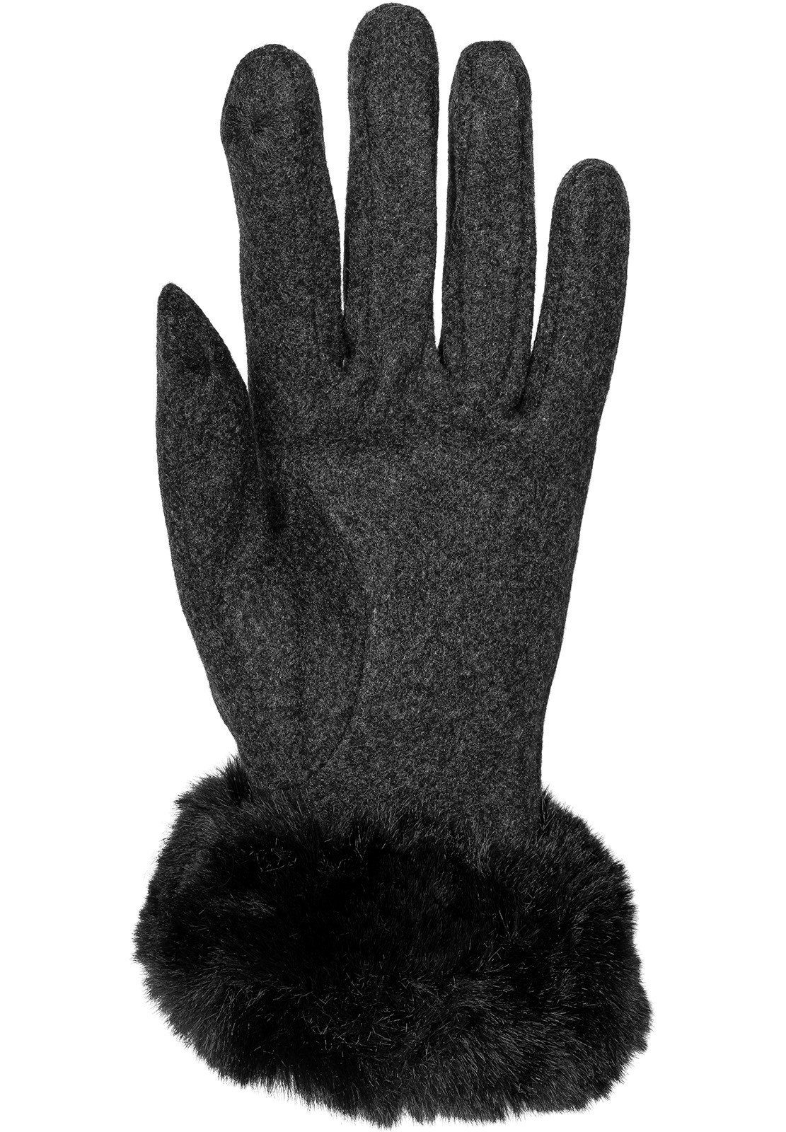 styleBREAKER Fleecehandschuhe Touchscreen Schwarz Kunstfell mit Handschuhe