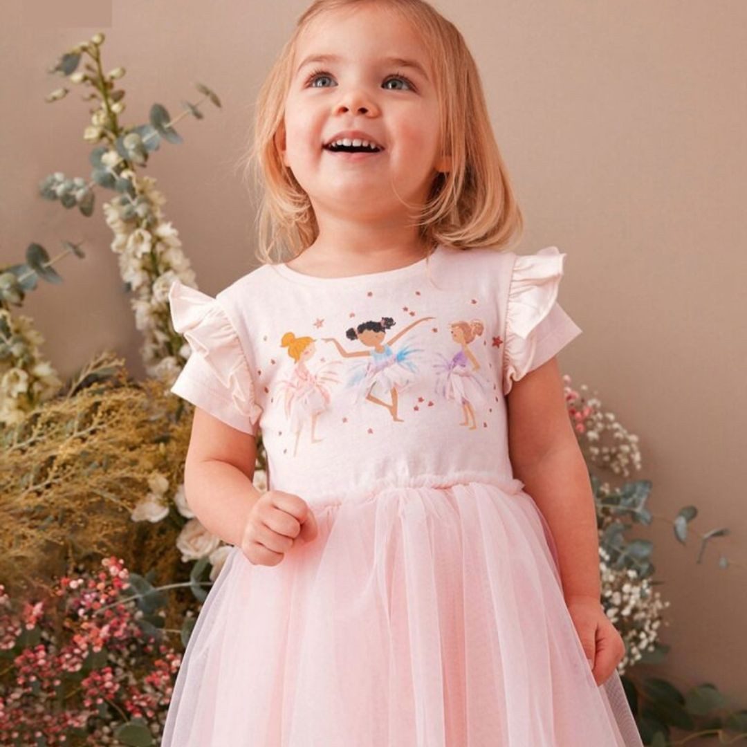 suebidou Midikleid Chiffon Kleid Kurzarm 'Tänzerinnen' Tüllkleid