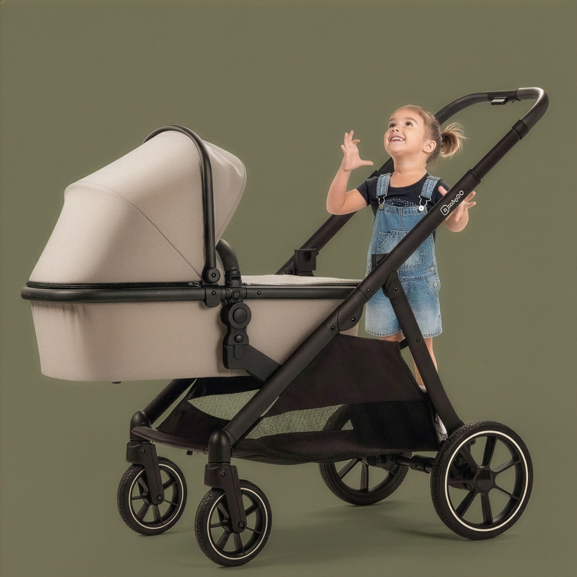 BabyGo Zwillings-Kombikinderwagen Duo, (Set), inkl. Wickeltasche u. 2 Regenhauben