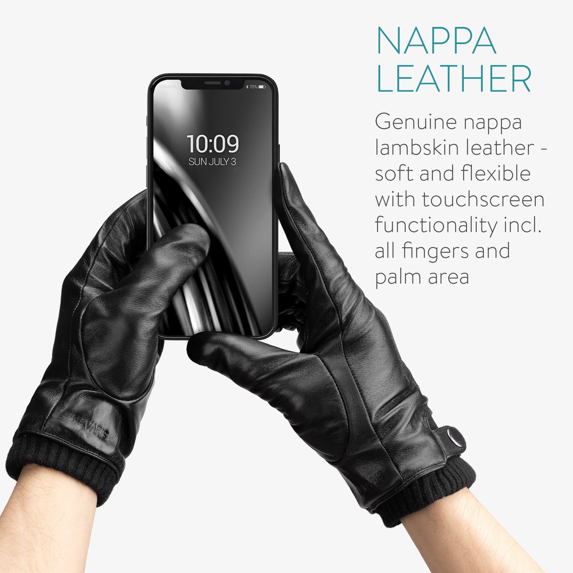 Handschuhe Leder Wolle Herren Lederhandschuhe - Navaris - - Nappa Touchscreen M Lammleder