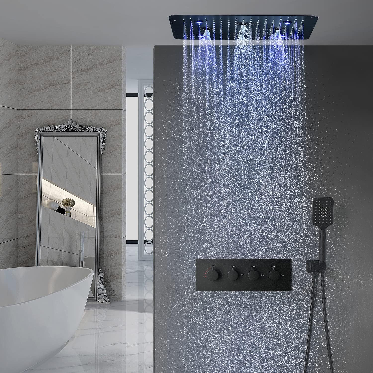 Oihpaw Duschsystem multifunktionales LED Thermostat Brauseset, günstig online kaufen