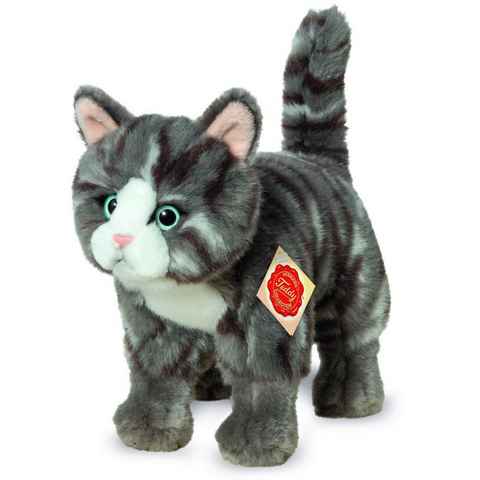 Teddy Hermann® Kuscheltier Katze stehend grau getigert, 20 cm, zum Teil aus recyceltem Material