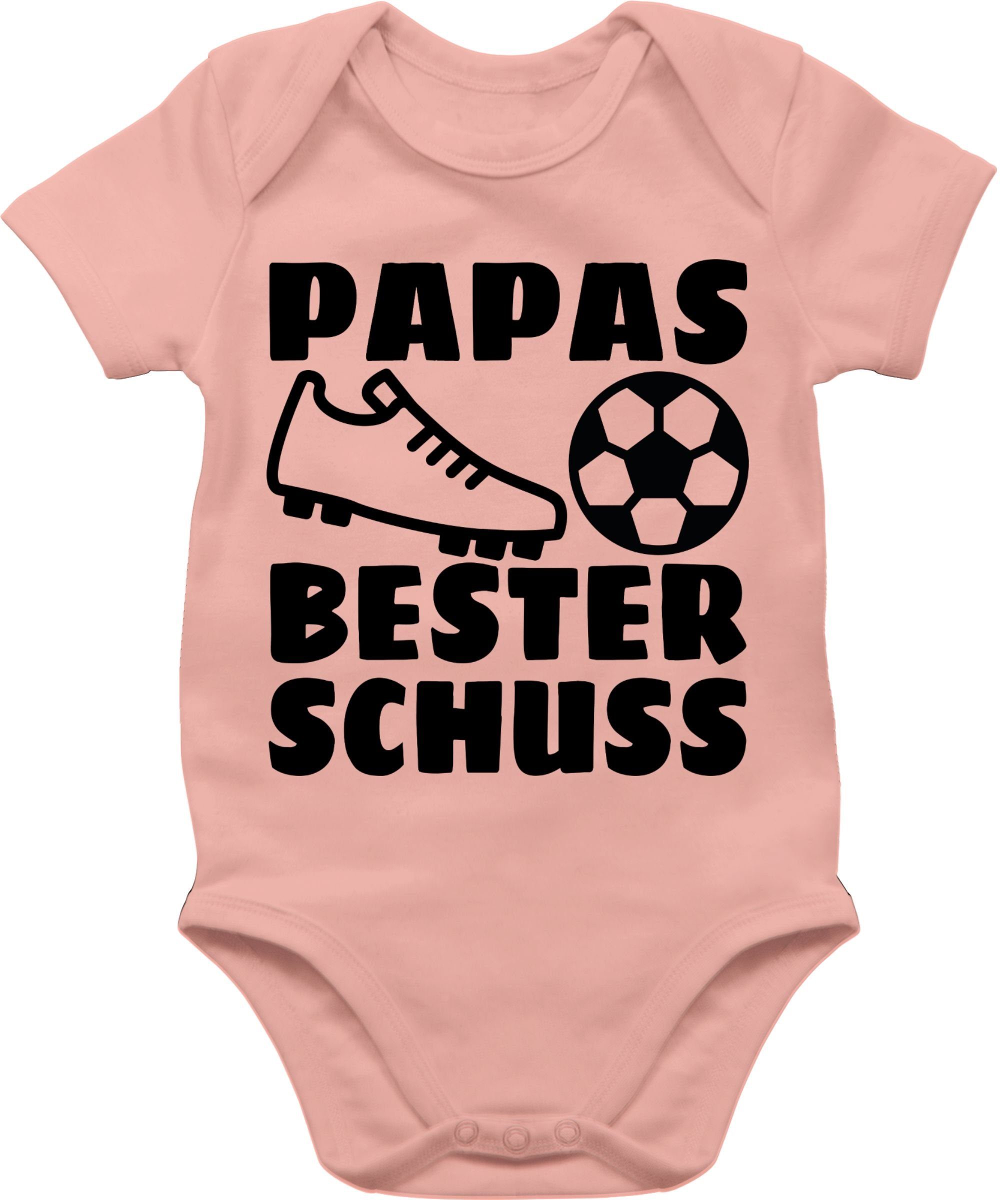 Shirtracer Shirtbody Papas bester Treffer mit Fussball - schwarz Geschenk Vatertag Baby 2 Babyrosa