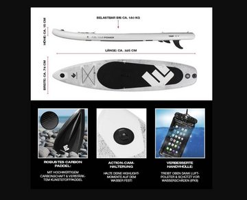FitEngine Inflatable SUP-Board inkl komplett Zubehör Stand Up Paddle Board 325cm, 140kg belastbar inkl. Rucksack Drybag Handyhülle