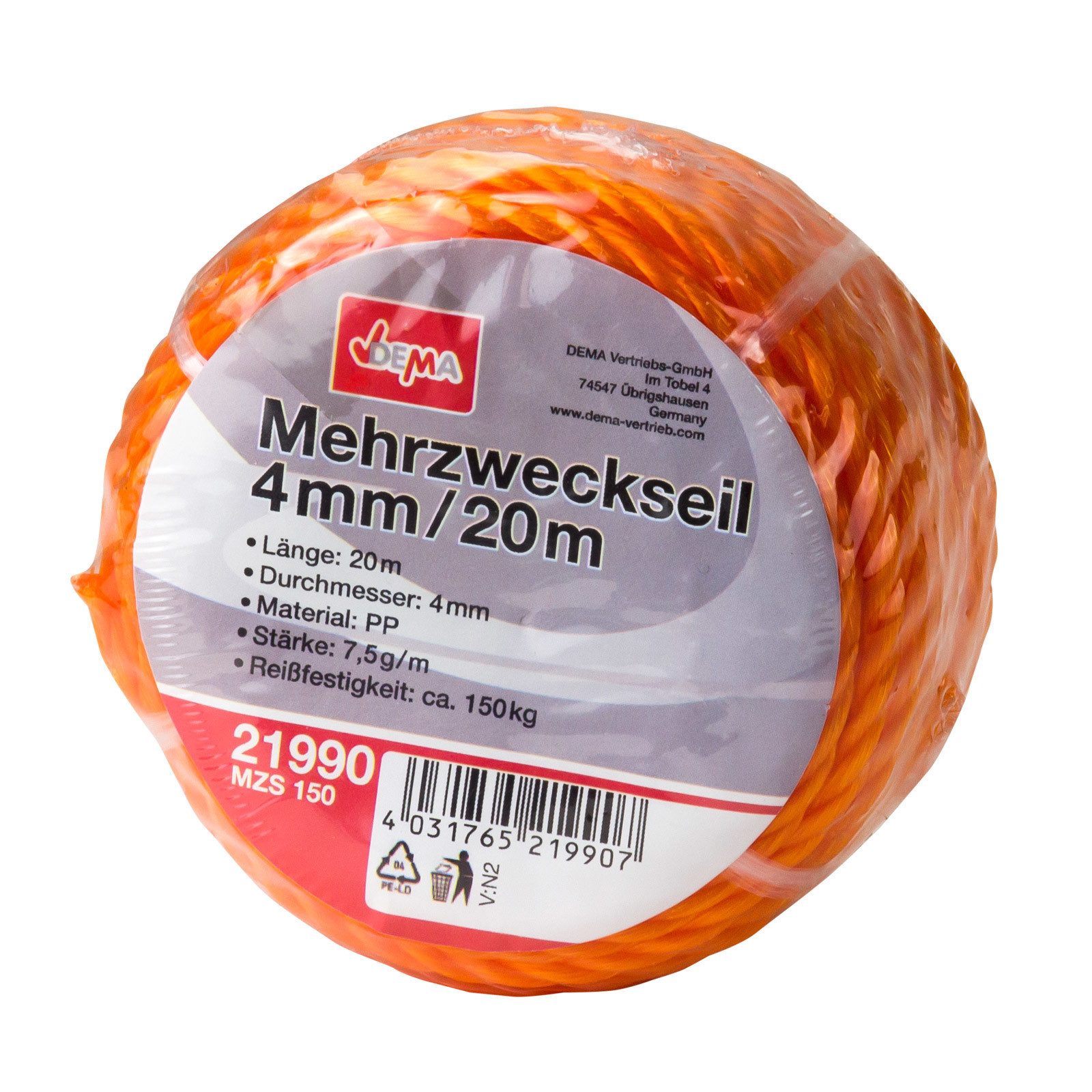 KesTek Mehrzweckseil orange 20m 4mm Seil