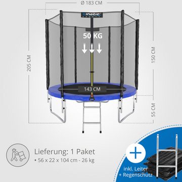 Kinetic Sports Gartentrampolin SALTO PLUS, Ø 183 cm, Komplett-Set mit Leiter, Regenplane, TÜV Rheinland GS-geprüft