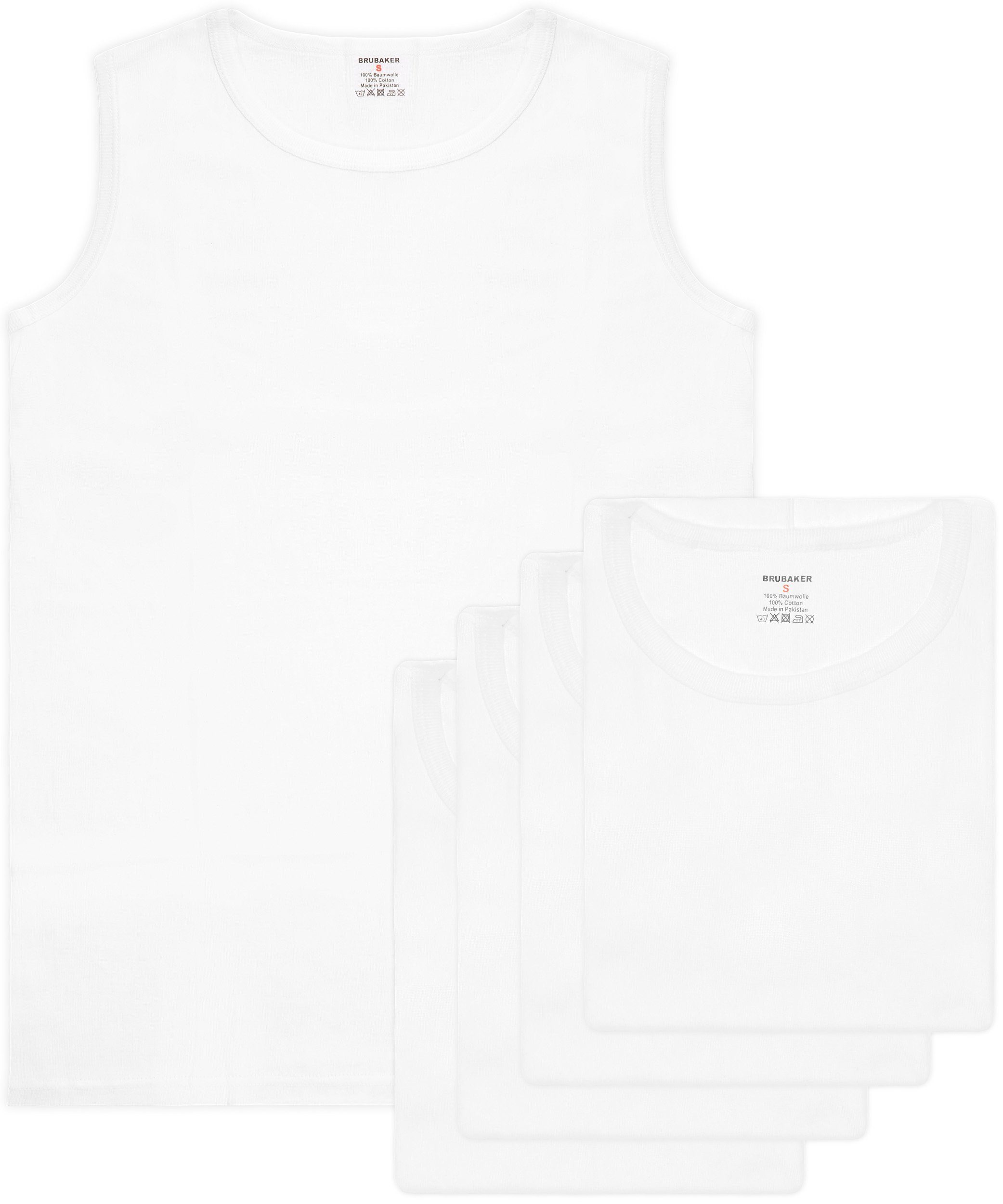 BRUBAKER Muskelshirt (5er-Pack) Unterhemd Tank Schlichtes mit Herren Weiß Top Lang Baumwolle hochwertiger Männer, für Rundhals Ausschnitt (glatt), Extra Tanktop aus Basic Achselshirt