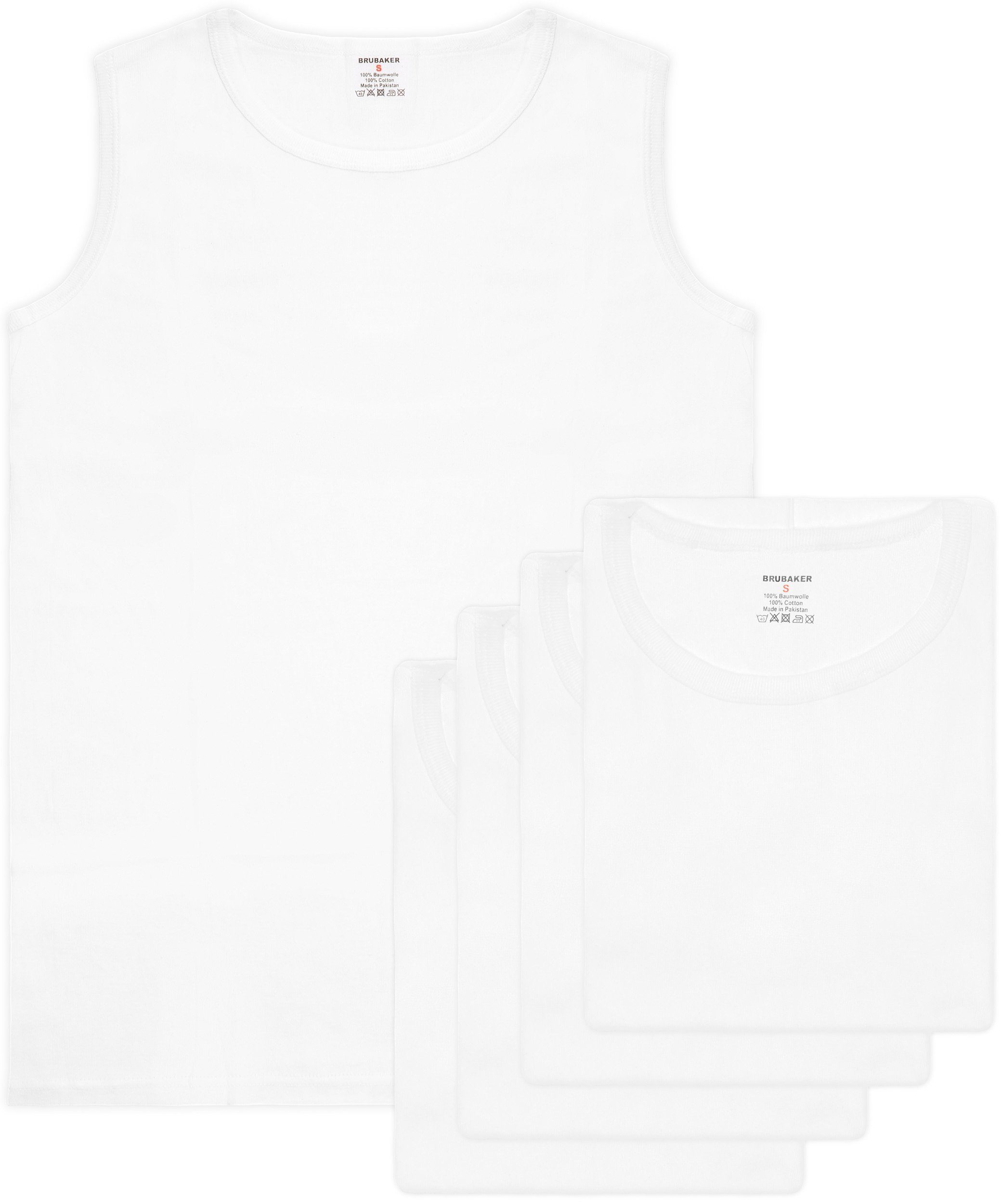 (glatt), für Extra Tanktop Männer, Top hochwertiger (5er-Pack) Weiß Baumwolle Achselshirt mit BRUBAKER Schlichtes Basic Rundhals Ausschnitt Tank Herren Unterhemd Lang Muskelshirt aus