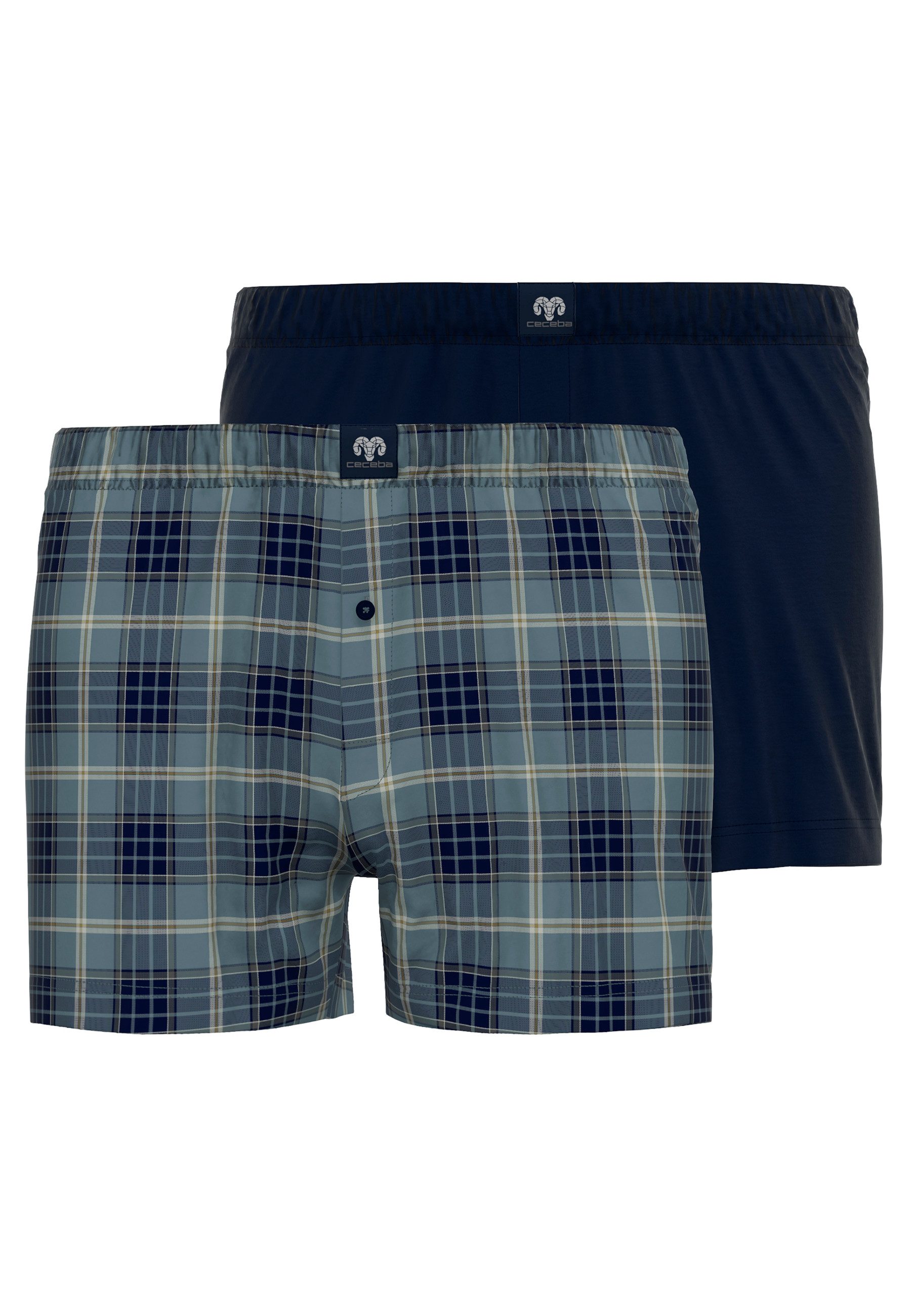 Boxershorts CECEBA Herren Boxershort blau kariert 2er Pack