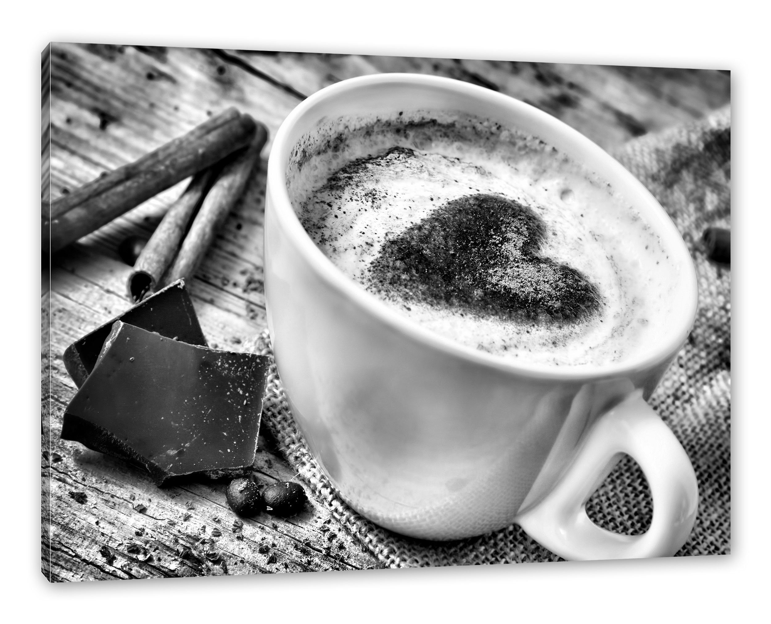 Zackenaufhänger bespannt, Leinwandbild Kaffe Kaffe inkl. Kaffeebohnen Kaffeebohnen, Leinwandbild Pixxprint fertig (1 St),