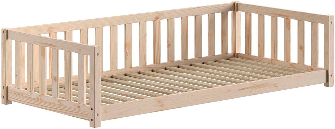Vipack Kinderbett Dallas, Massivholzbett, umbaubar vom Boden- zum Daybett (inkl. Rolllattenrost und Sprossenumrandung, 90 oder 140x200 cm breit), stabil und standfest gebaut, wahlweise Kiefer massiv natur oder weiß