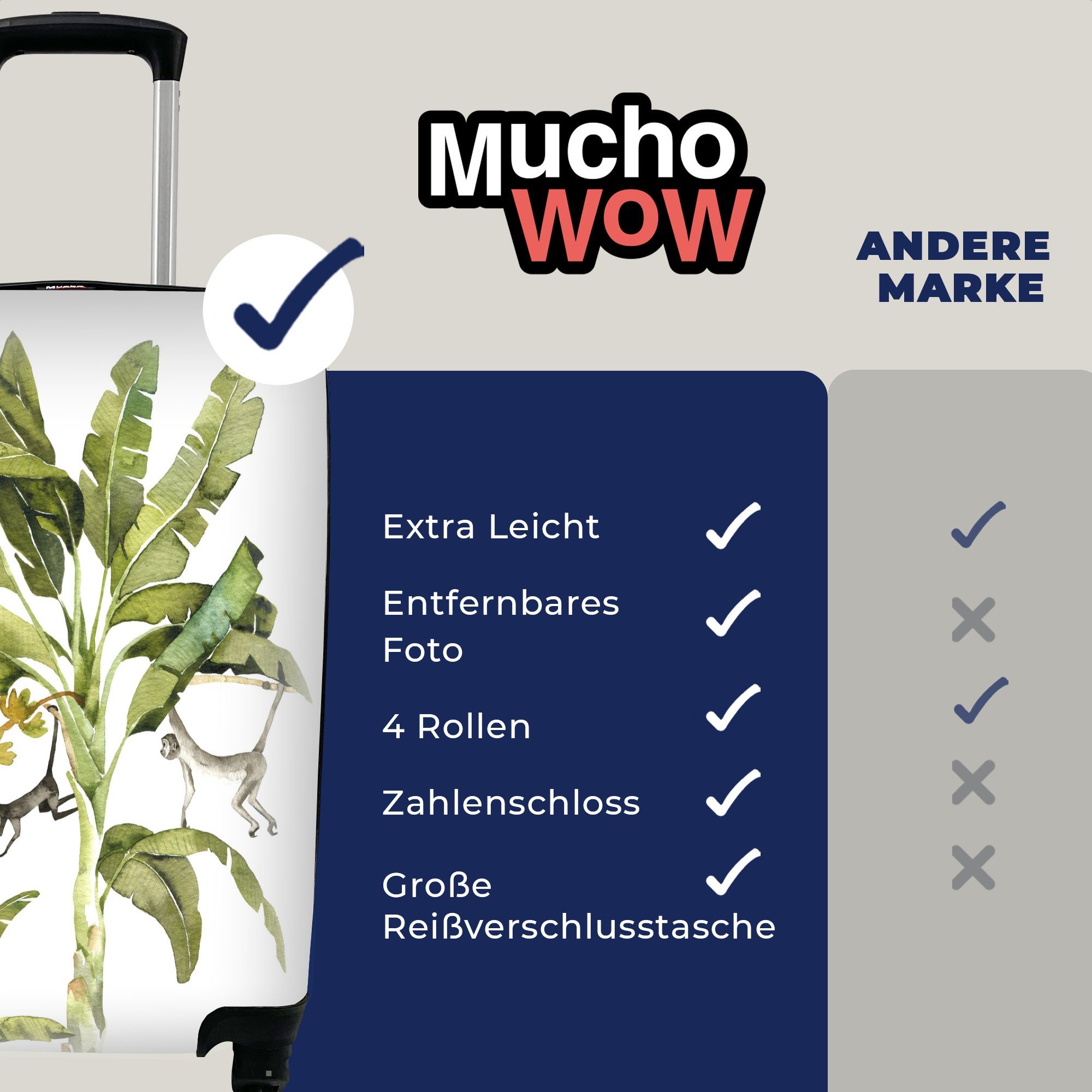 MuchoWow Handgepäckkoffer für Dschungel Reisetasche Ferien, rollen, mit Handgepäck Rollen, Trolley, Affe Tiere, 4 - Reisekoffer 