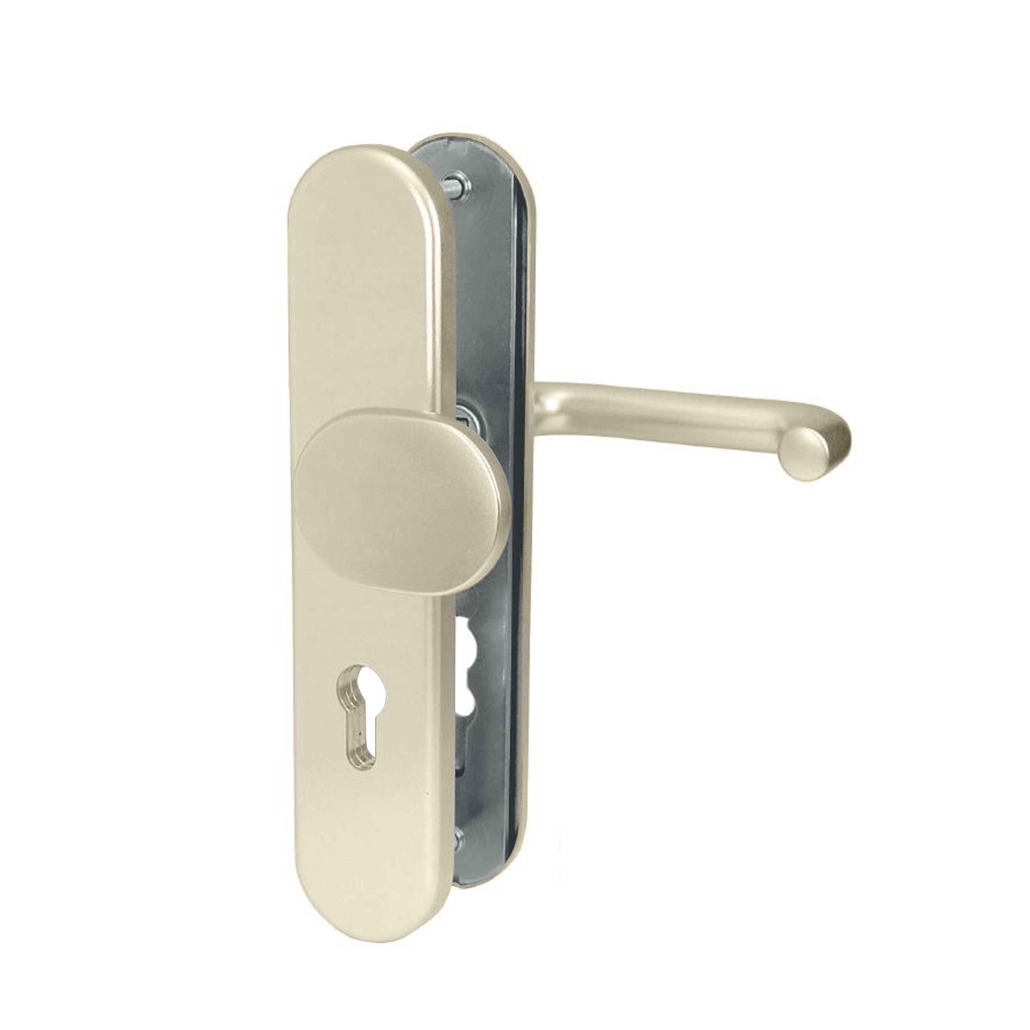 weka Türgriffpaar Schutzbeschlag, Knopf/Drücker außen, Alu F2 Neusilber