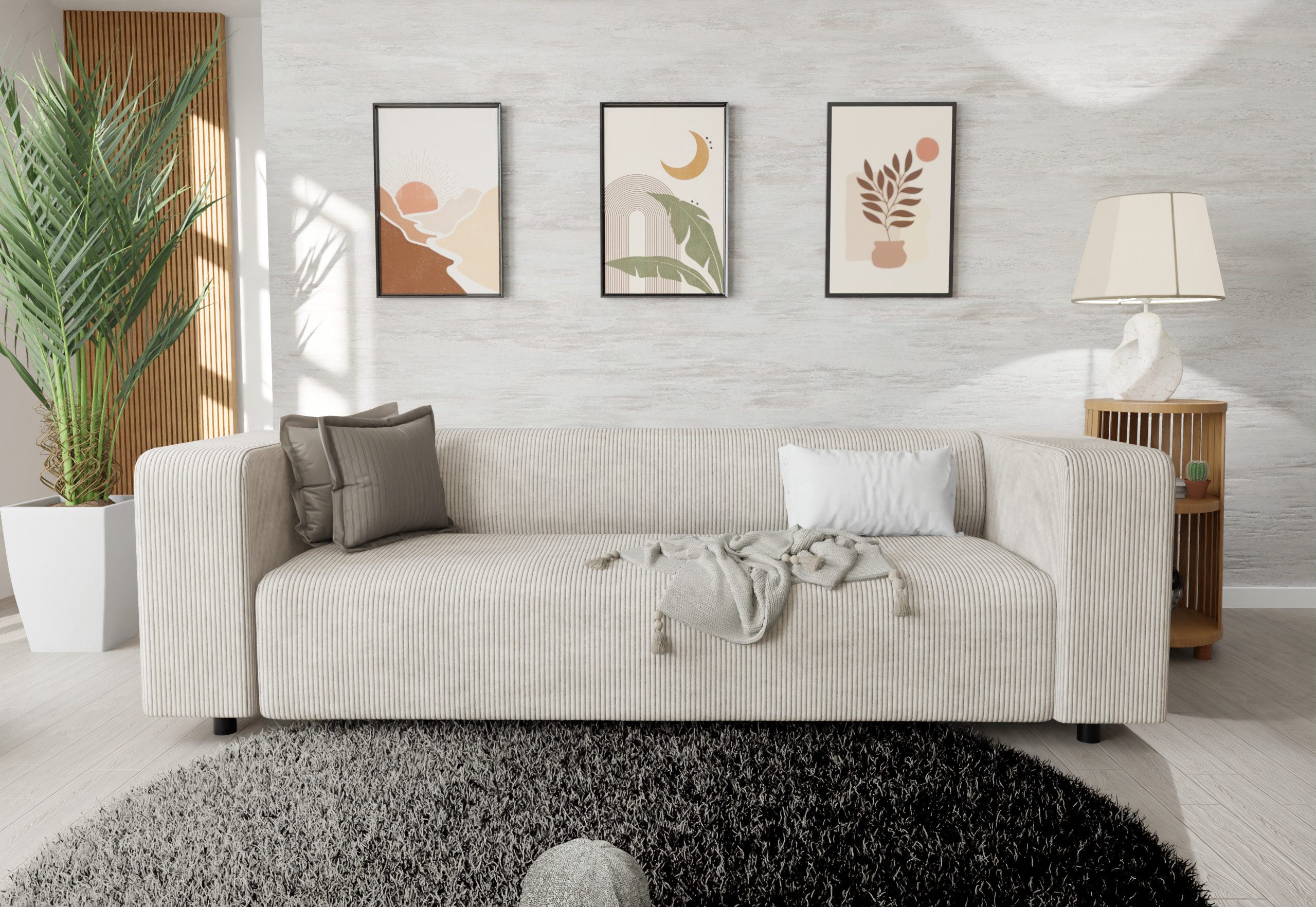 S-Style Möbel 3-Sitzer Sofa Gustav aus Cord-Stoff mit bequemem Sitz, mit Wellenfederung