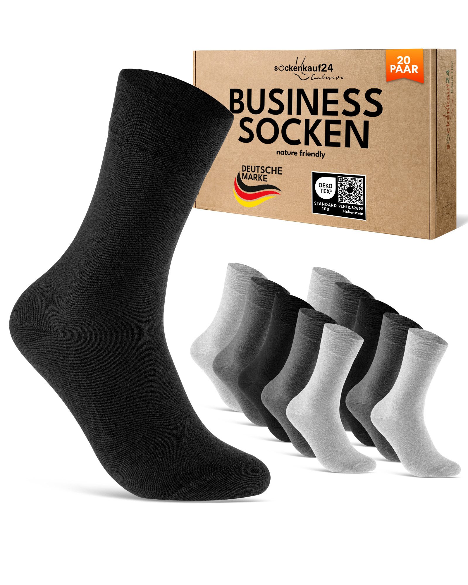 sockenkauf24 Businesssocken Premium Socken mit Komfortbund Herren & Damen Business Socken (20-Paar) aus gekämmter Baumwolle mit Pique-Bund, ohne Naht