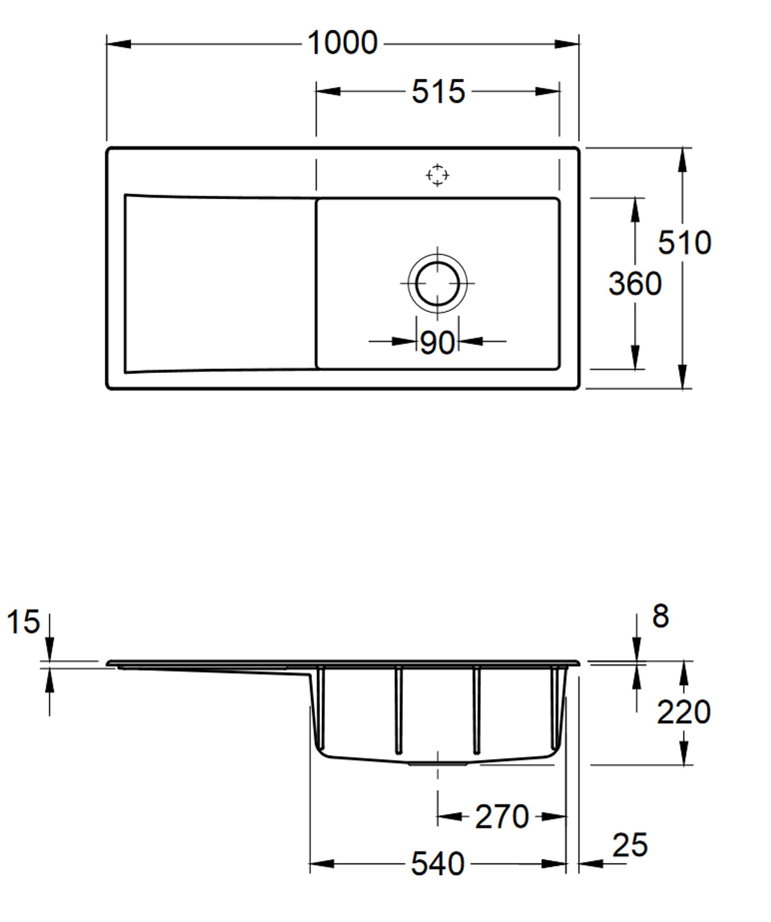 Villeroy & Boch Küchenspüle 3361 cm, SM, Rechteckig, 02 Becken 100/22 rechts