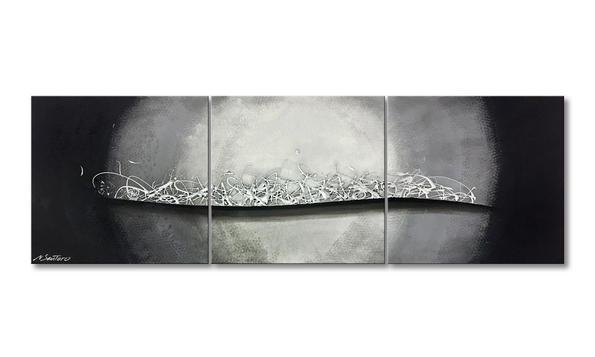 WandbilderXXL Gemälde Silver Moonlight 180 x 60 cm, Abstraktes Gemälde, handgemaltes Unikat