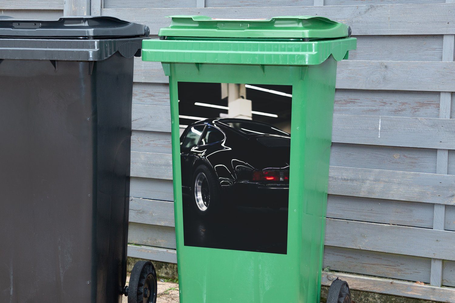 MuchoWow Wandsticker Auto - Garage St), (1 Schwarz Mülleimer-aufkleber, Mülltonne, Container, Sticker, - Abfalbehälter