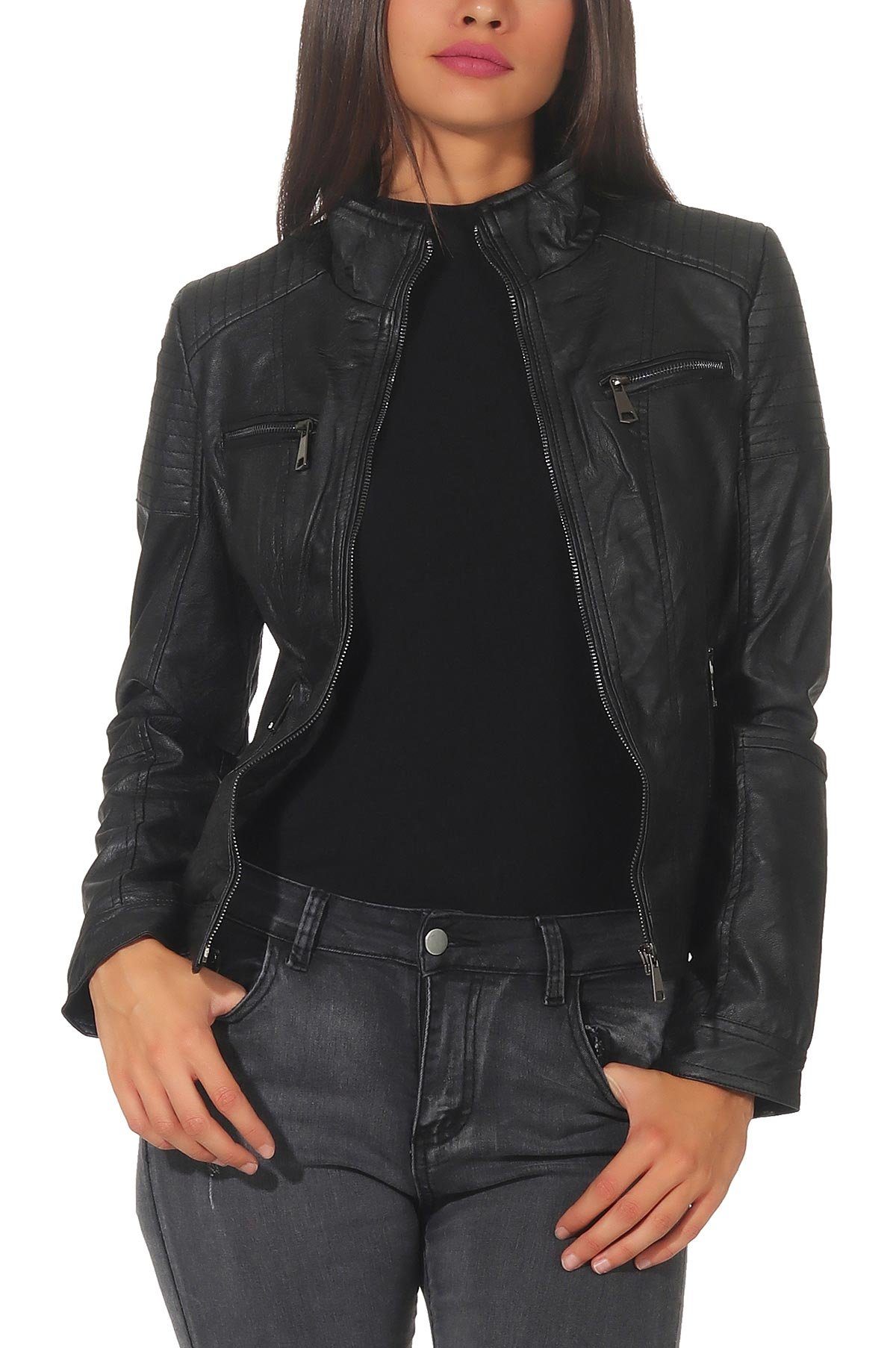 malito more than fashion Lederimitatjacke 5179 Bikerjacke kurz geschnitten Slim Fit