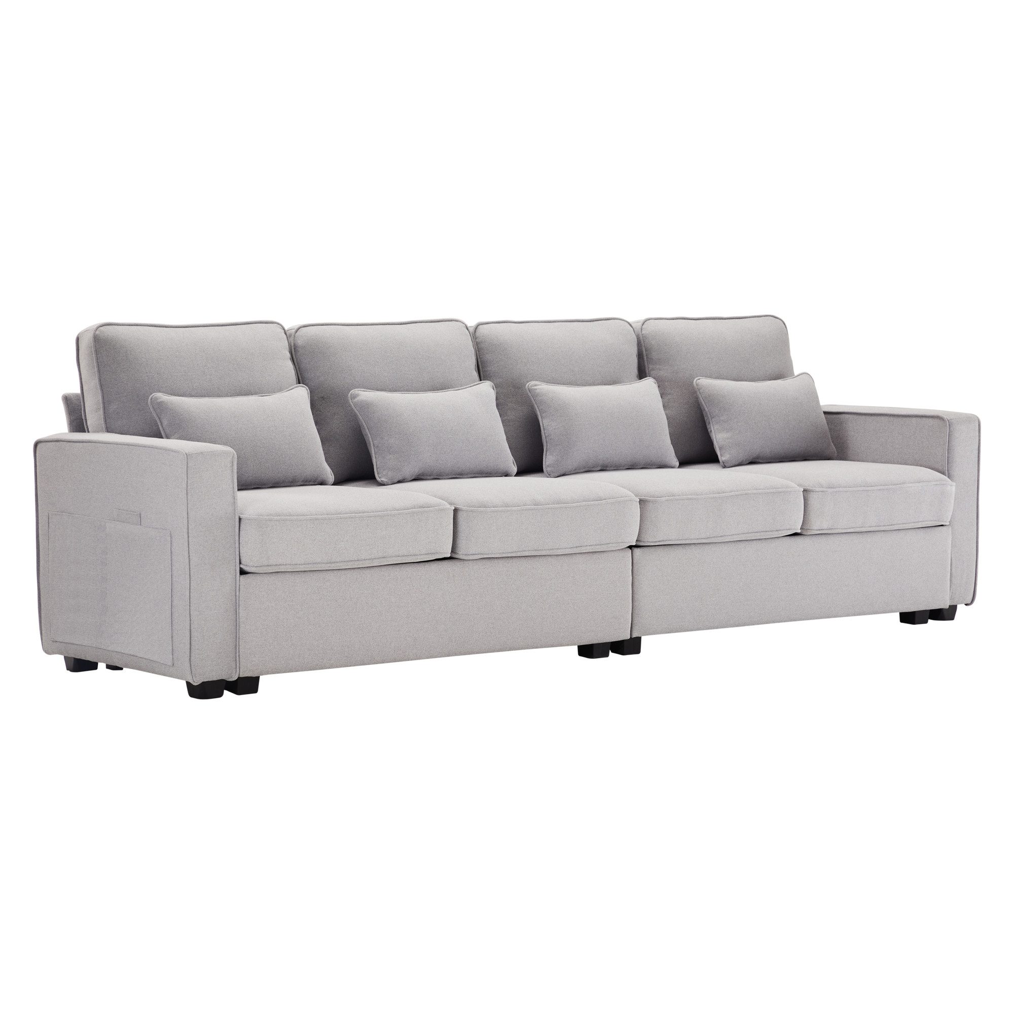 Odikalo 4-Sitzer Wohnzimmersofa Leinenstoff Viersitzer-Sofa Armlehnentaschen Büro