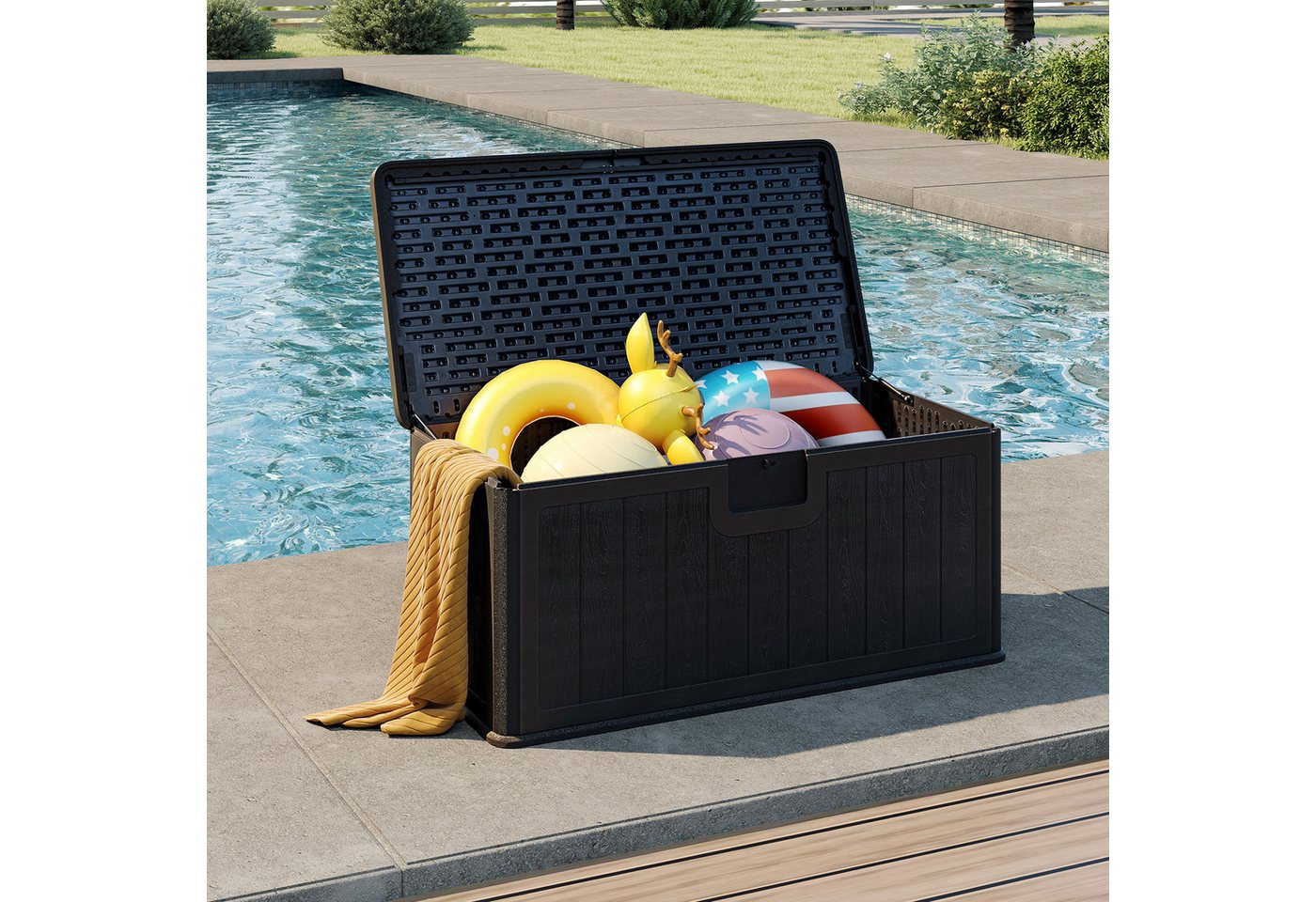 Thumbnail - COSTWAY Auflagenbox, 378L Terrassenbox wasserfest mit abschließbarem Deckel