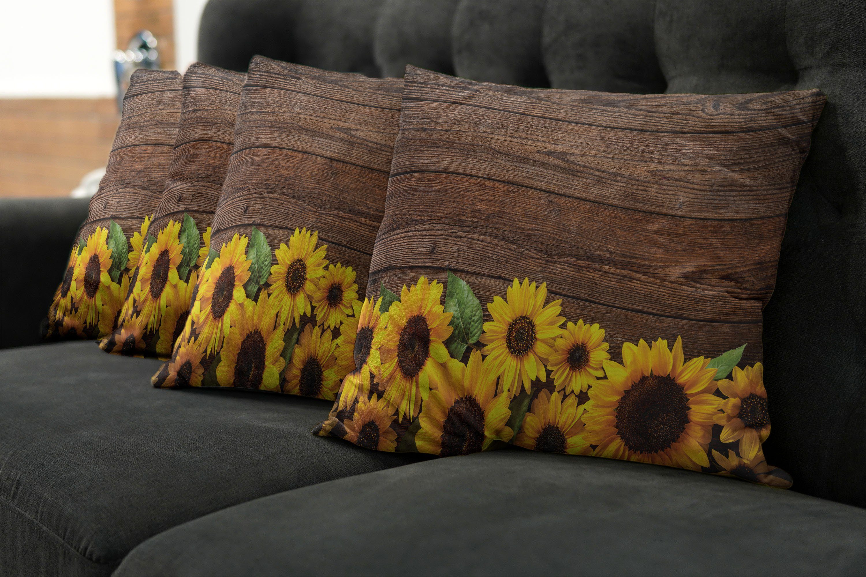 Abakuhaus rustikales Herbst Kissenbezüge Stück), Motiv Accent Modern Holz Digitaldruck, Doppelseitiger Sunflower (4