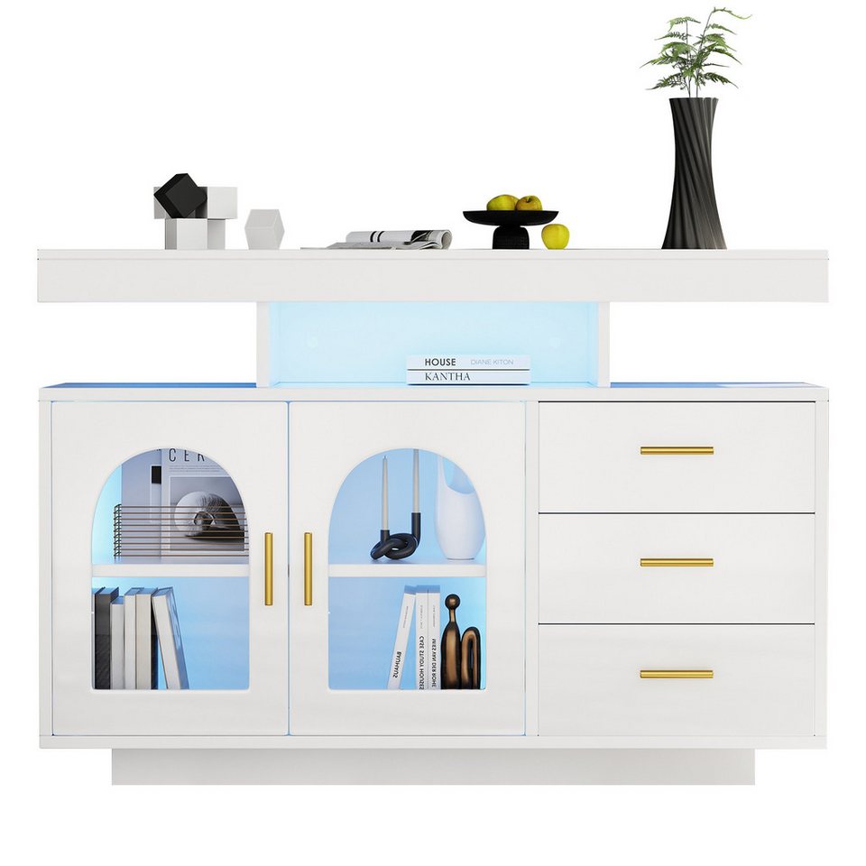 Kehun Sideboard Aufbewahrungsschrank Schwarz für Wohnzimmer und Esszimmer Küche, Kommode Schrank Buffetschrank 120×30×80 cm mit 4-Türiger Griffloser. günstig auf