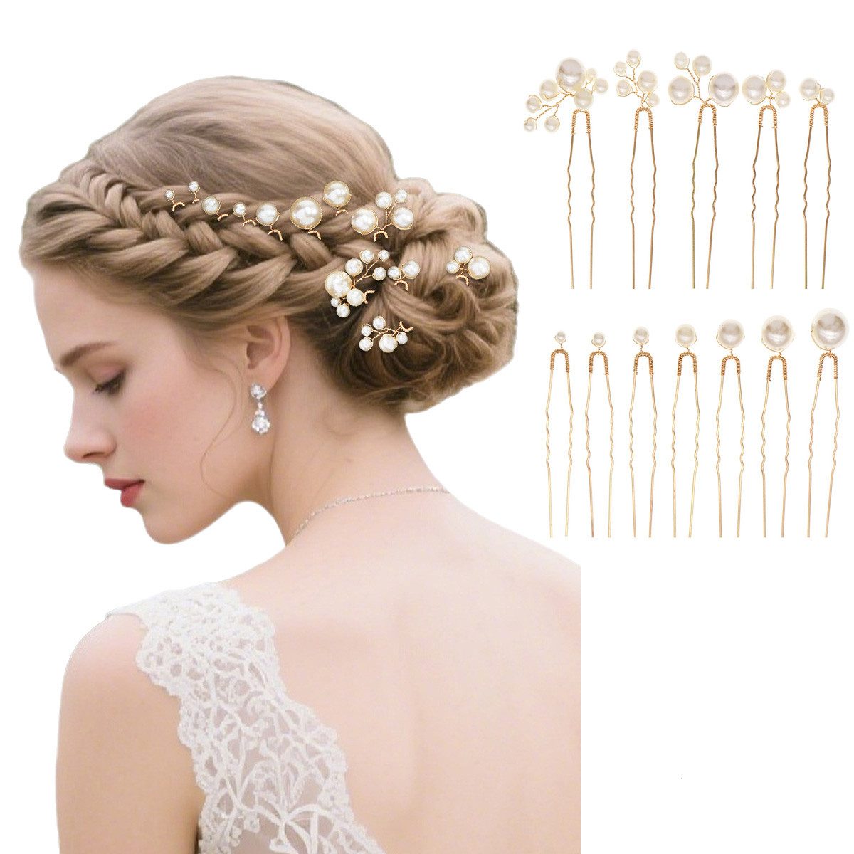Oemmn Haarnadeln 12er Set Perlen Haarnadeln – Elegante U-förmige Braut Haaraccessoires, 12-tlg., für Hochzeit, Brautjungfern, Party & Abschlussball