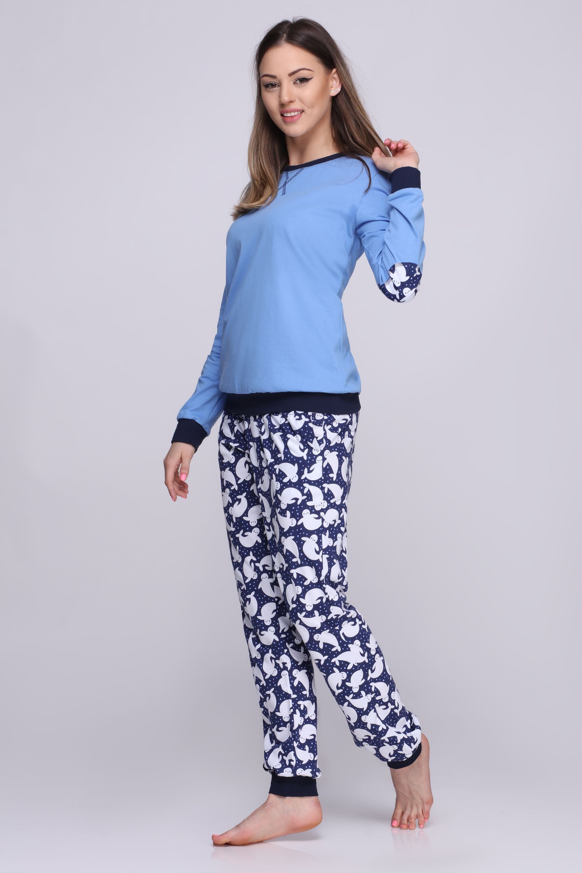 Schlafanzug MS10-168 Style Damen Blau Schlafanzug Merry Punkte