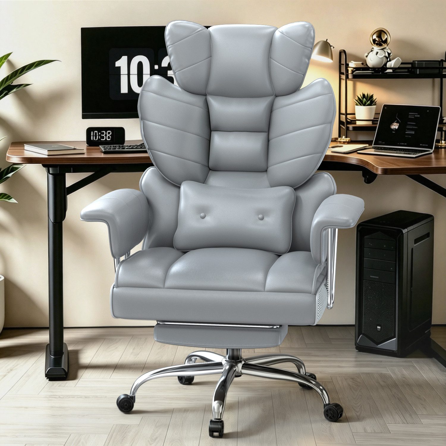 ZAISZE Bürostuhl Ergonomischer Leder Chefsessel mit Fußstütze – Komfort & Stil (Spar-Set), Hochlehner,Kopfstütze & Lordosenstütze,Höhenverstellbar & Drehbar – Bild 3 von 5