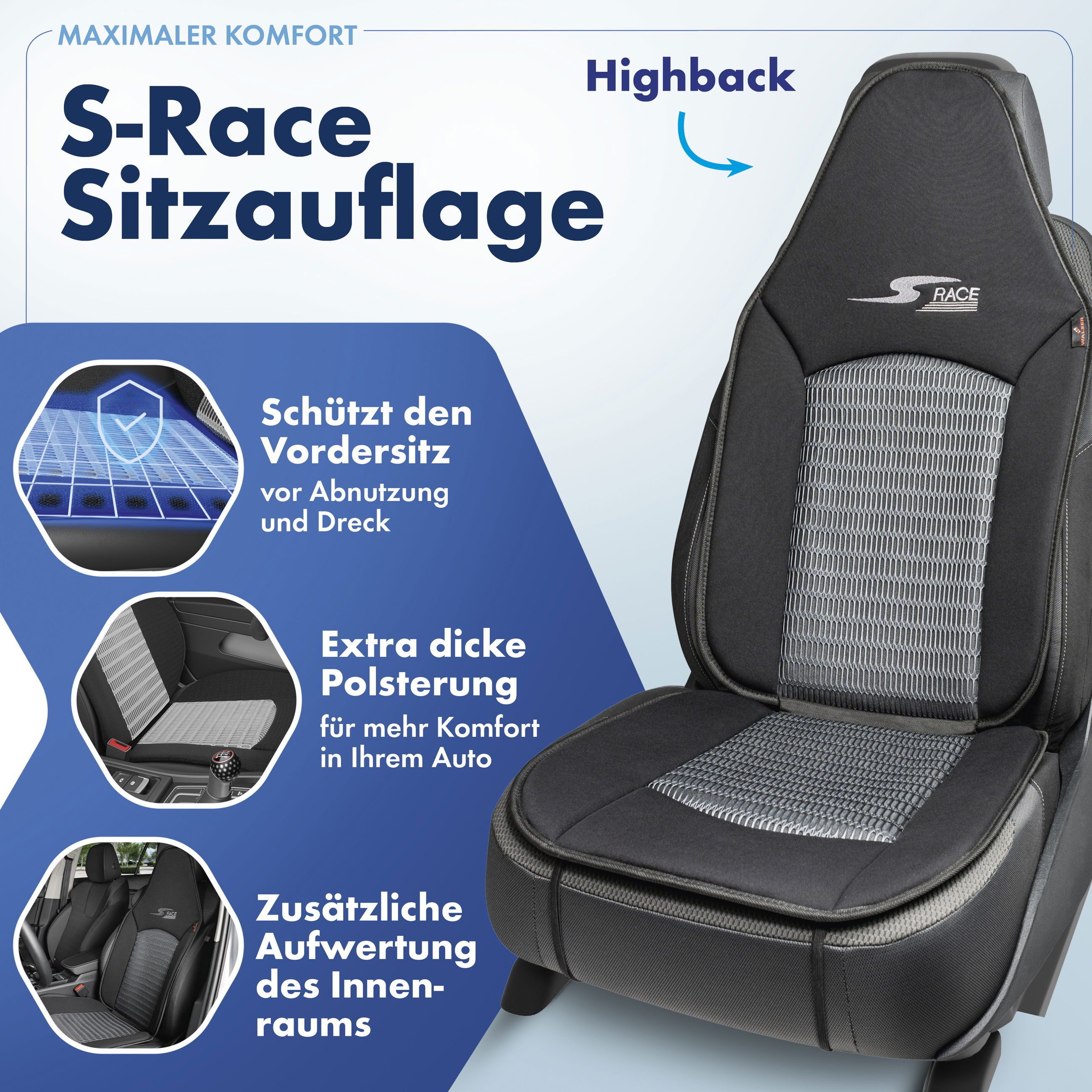 CarComfort Autositzauflage Sitzaufleger S-Race Pilotensit, 1 Stück, 1-tlg.