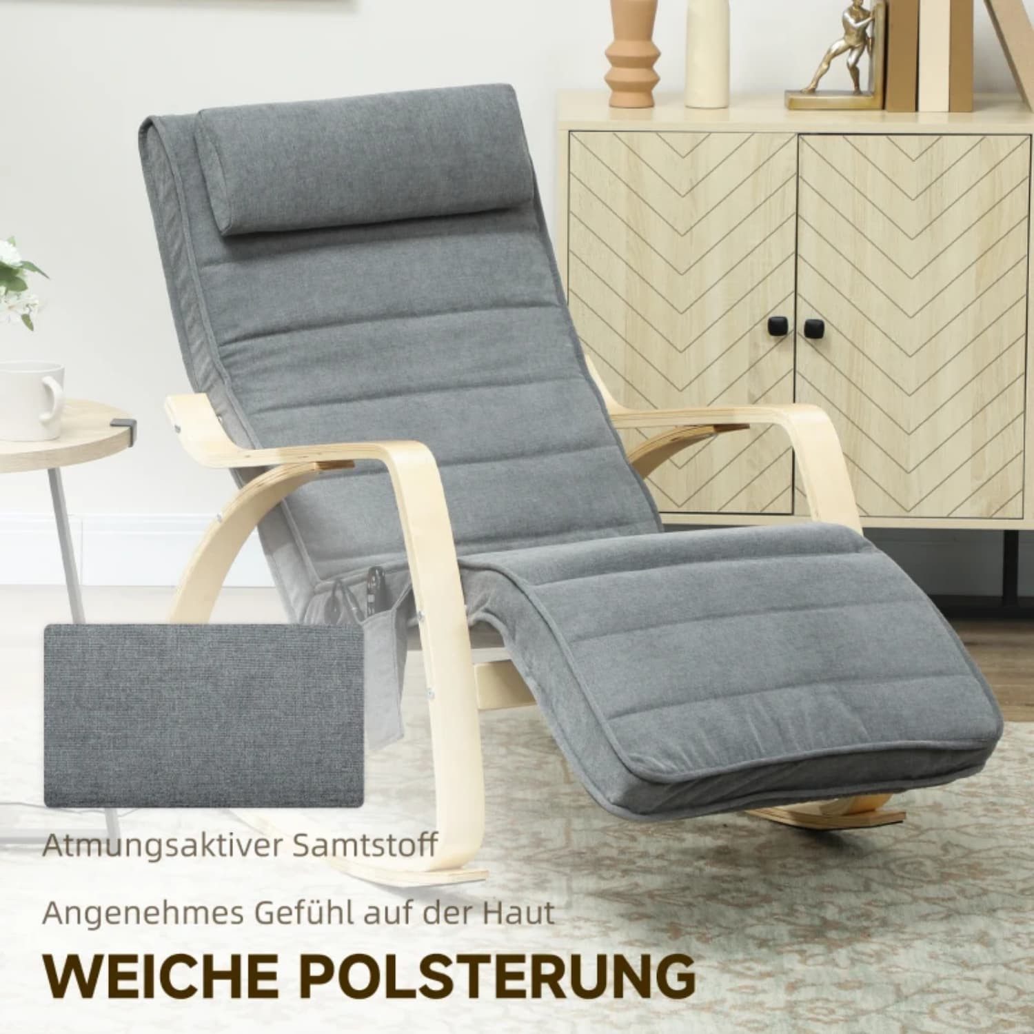 autolock Schaukelstuhl Schaukelstuhl mit Massage-Funktion, Lendenheizung, 3 Modi, Stoffbezug