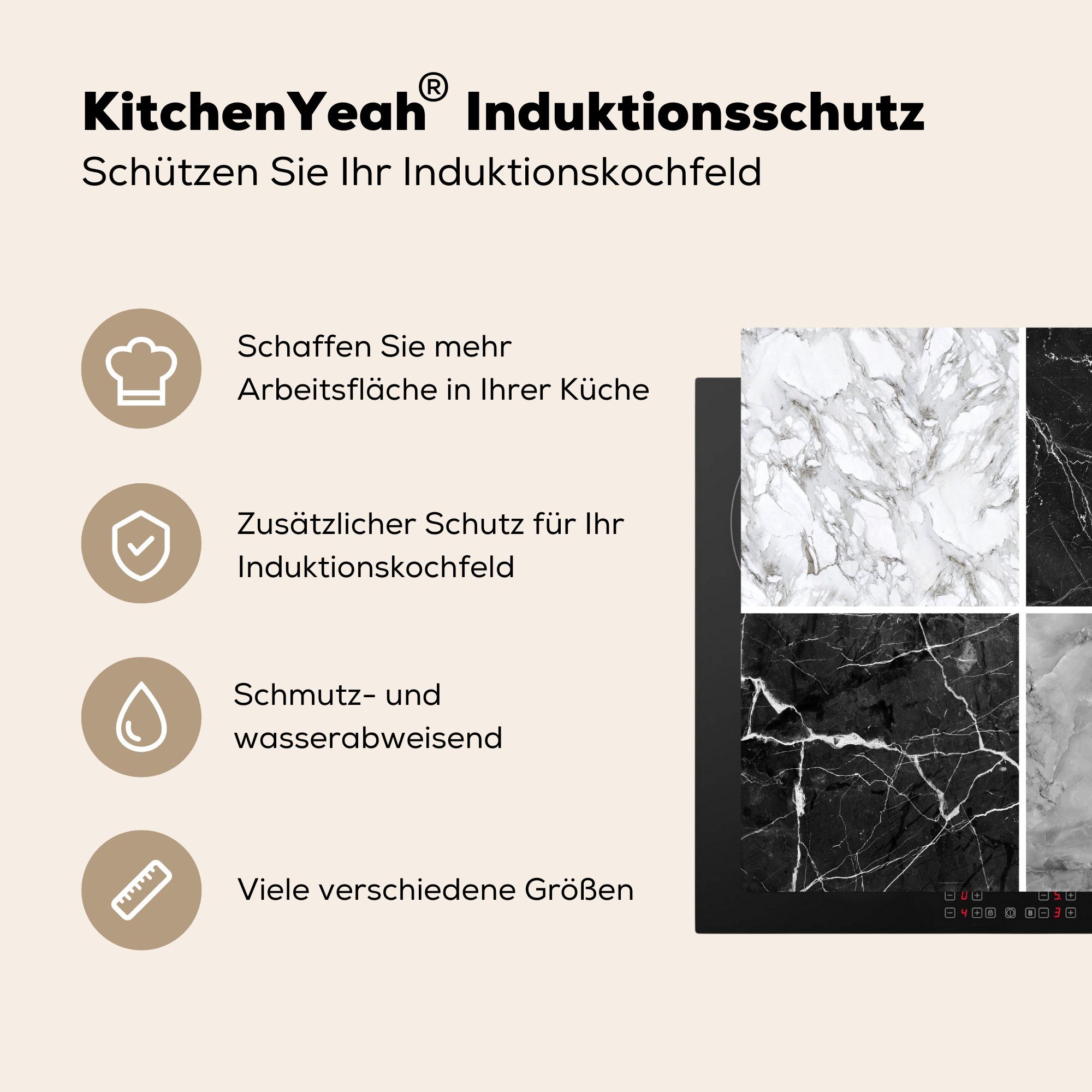 MuchoWow tlg), Ceranfeldabdeckung, - Struktur Vinyl, - Marmor cm, Herdblende-/Abdeckplatte (1 Abstrakt, für 78x78 Arbeitsplatte küche