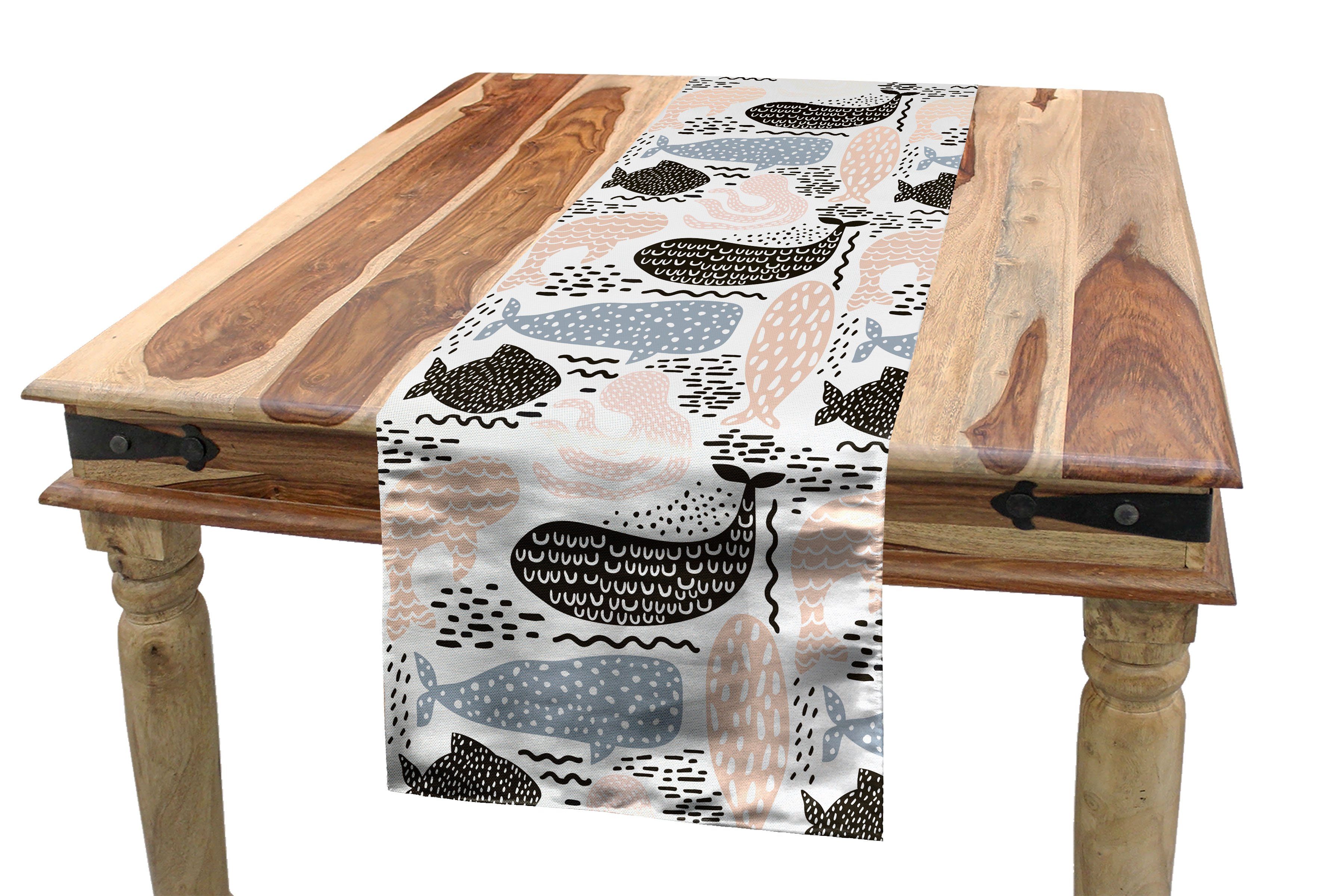 Küche Tischläufer Rechteckiger Esszimmer Tischläufer, Abakuhaus Dekorativer Wal Wassertier-Silhouette