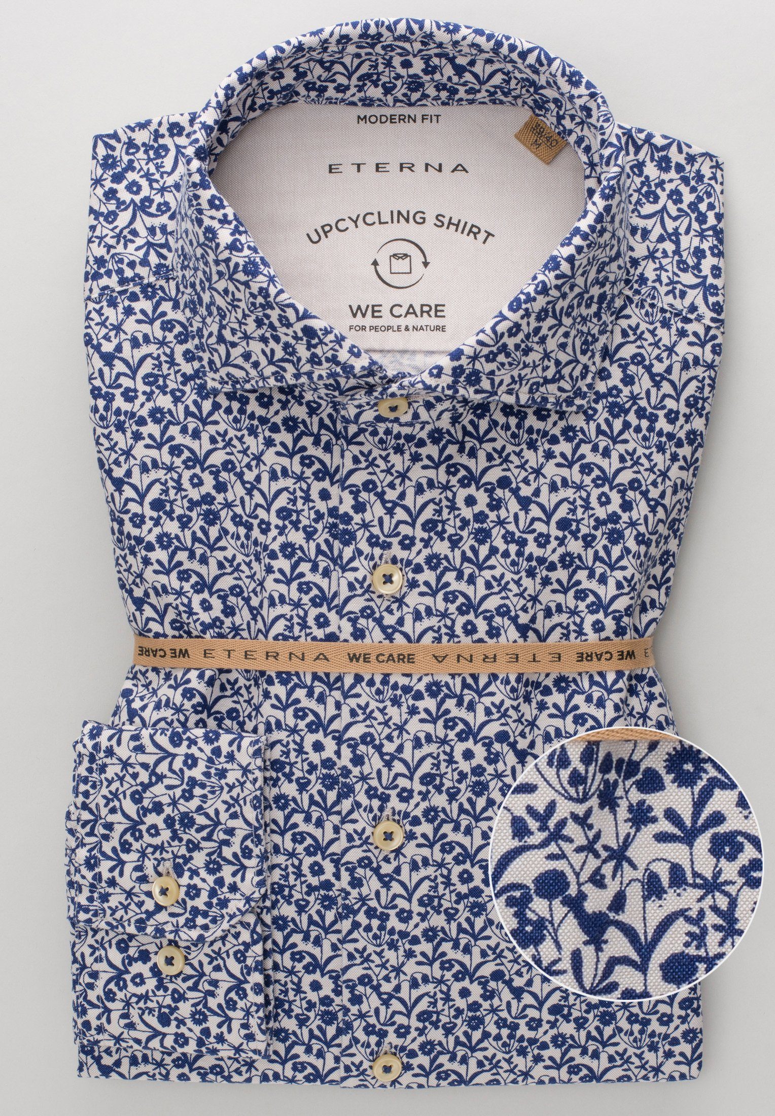 Eterna Klassische Bluse ETERNA REGULAR floral Langarm 2431-18-VS floral UPCYCLING FIT Hemd blau-weiß blau-weiss