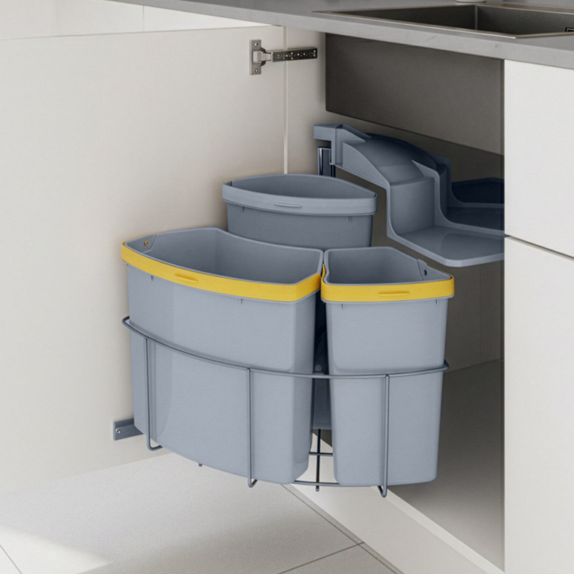 en.casa Einbaumülleimer, »Kollby« schwenkbar mit Deckel Grau 2 x 12L+1 x 6L