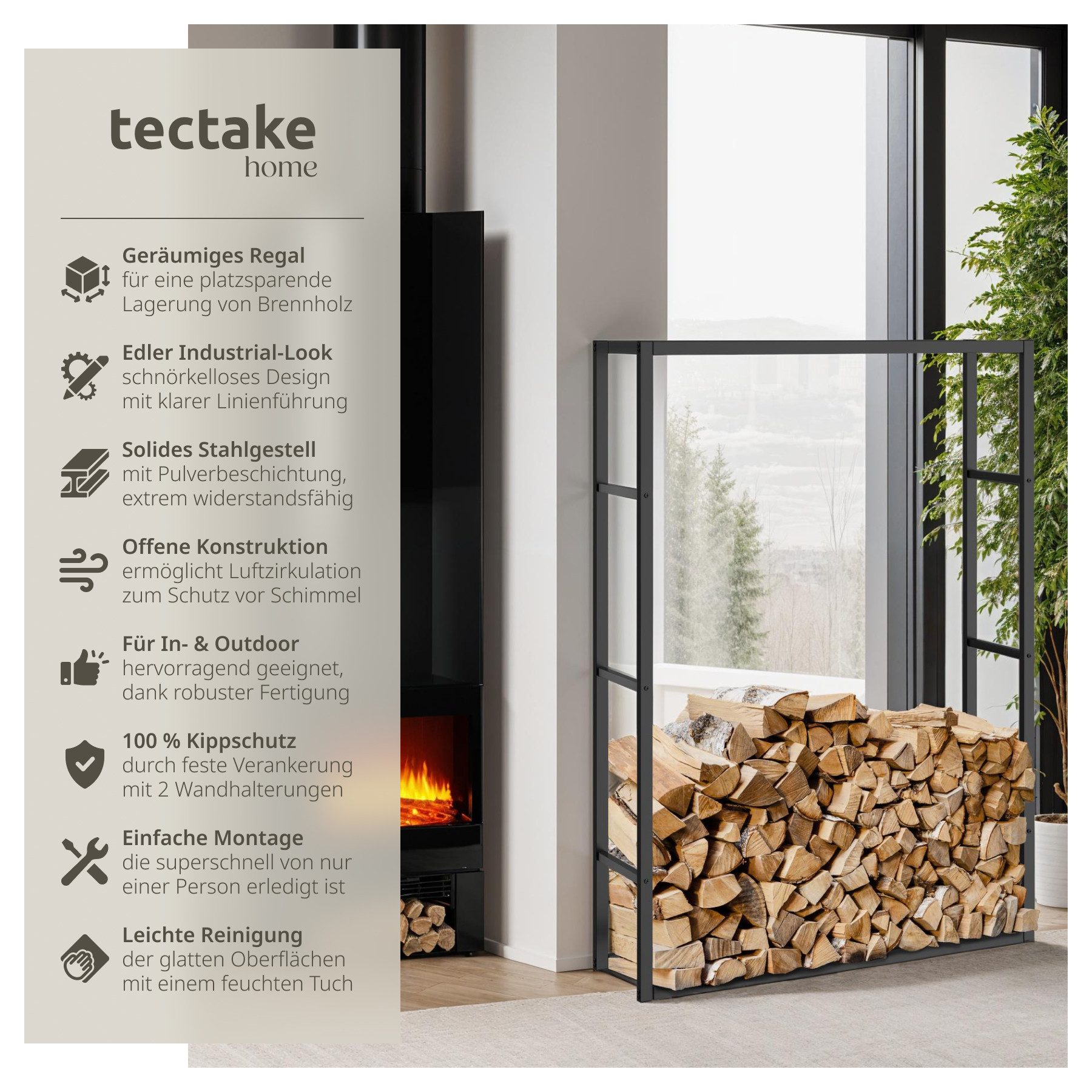 tectake Kaminholzregal Holzlager Tuby, für In- & Outdoor, 100,5x25x150cm, B günstig online kaufen