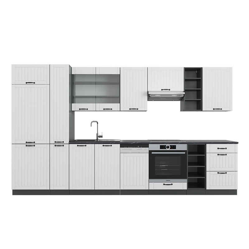 Vicco Küchenzeile Fame-Line Weiß Landhaus/Anthrazit 355 +Hochschrank ohne Arbeitsplatte, Adjustable Feet